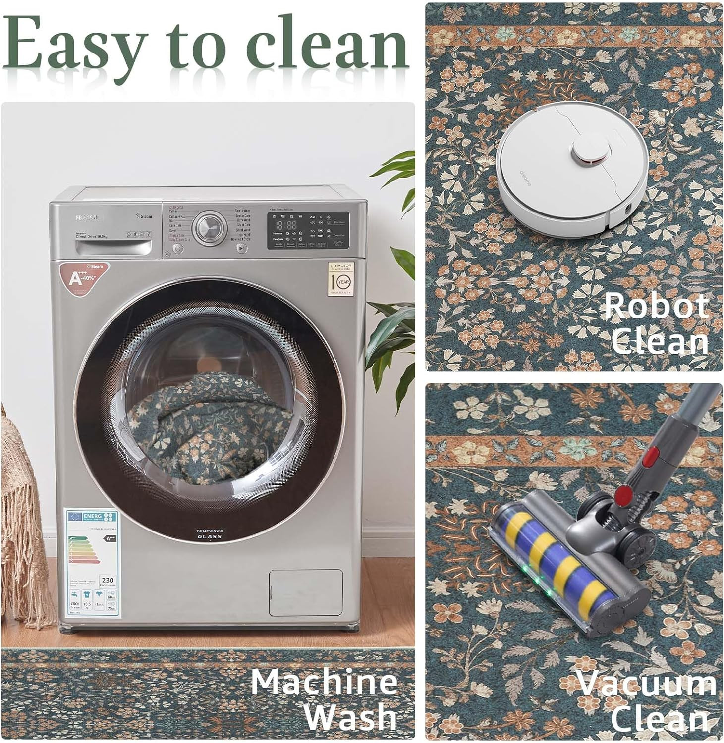 jinchan Zenith Floral 2×3 Rug for Entryway Washable Kitchen Rug Non-Slip Low-Pil