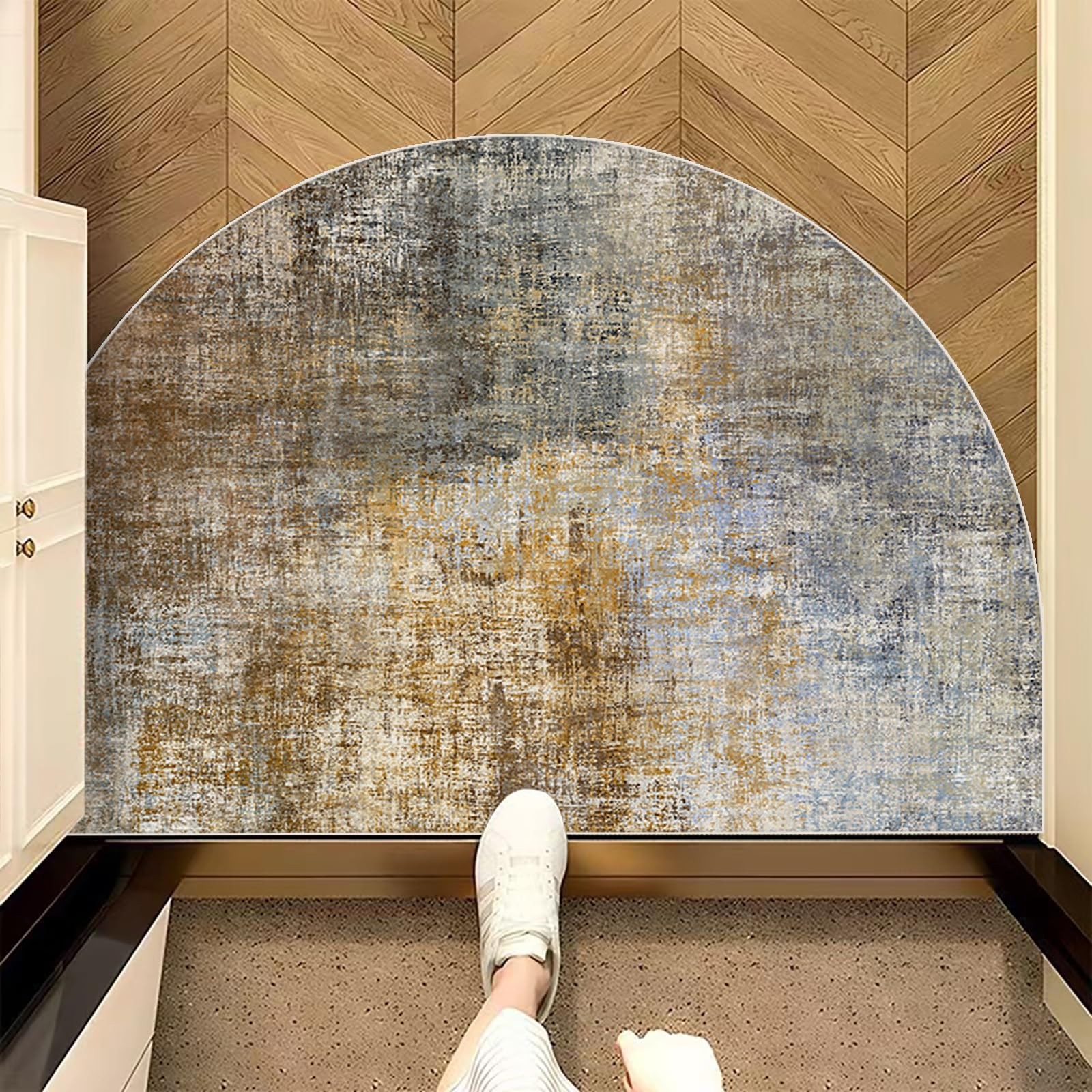 Half Round Non-Slip Doormat Floor Rug Mat Brown Semi Circle Bathroom Floor Ru