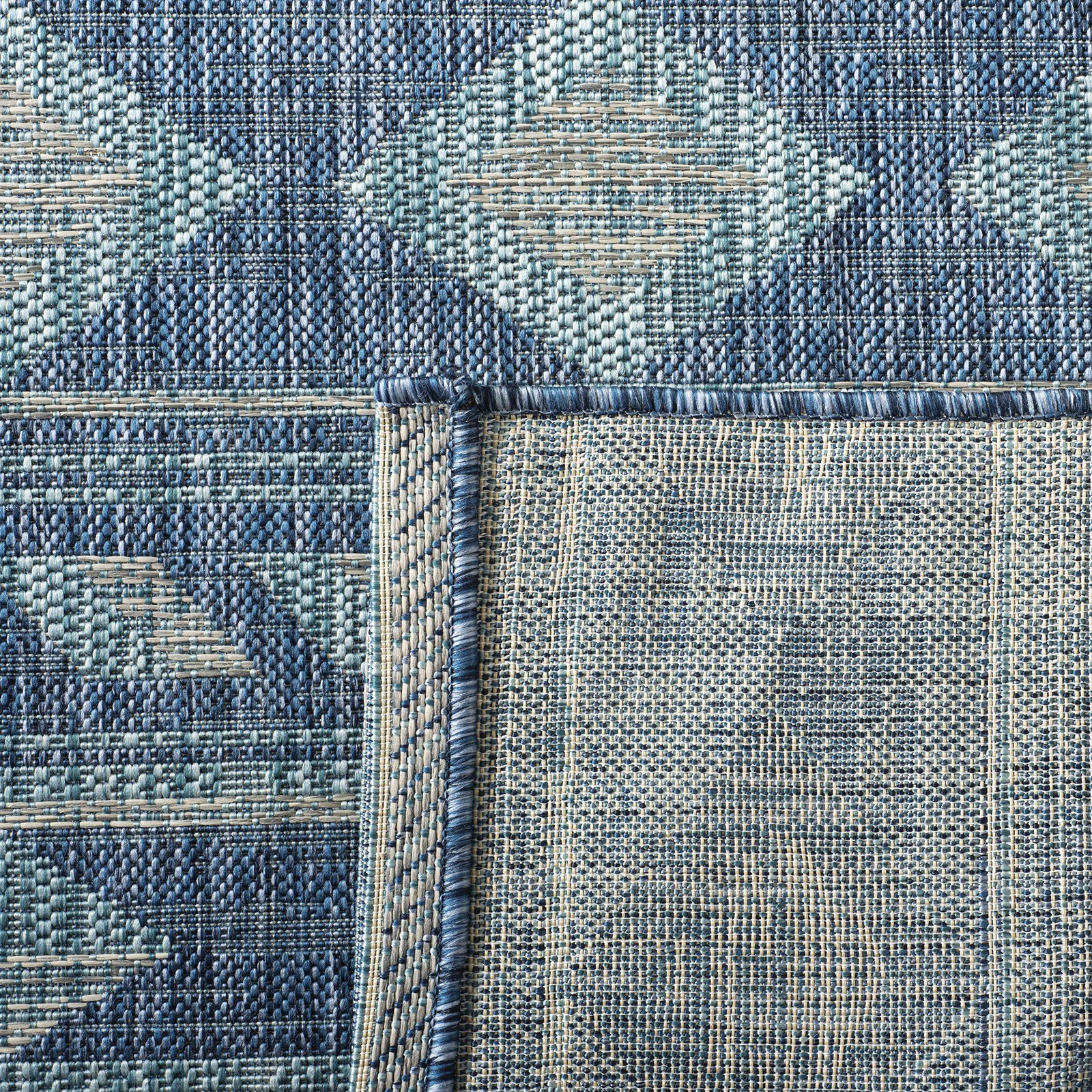 Courtyard Collection 8′ x 10′ Navy / Aqua CY8529 Indoor/ Outdoor Waterproof E…