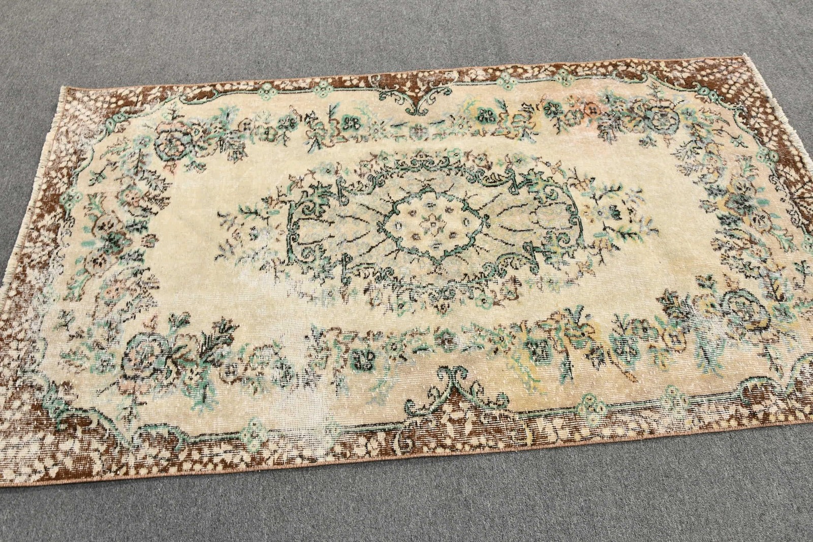 3,7×6,7 ft Rug, Turkish Vintage Rug, Brown Green Patchwork Rug