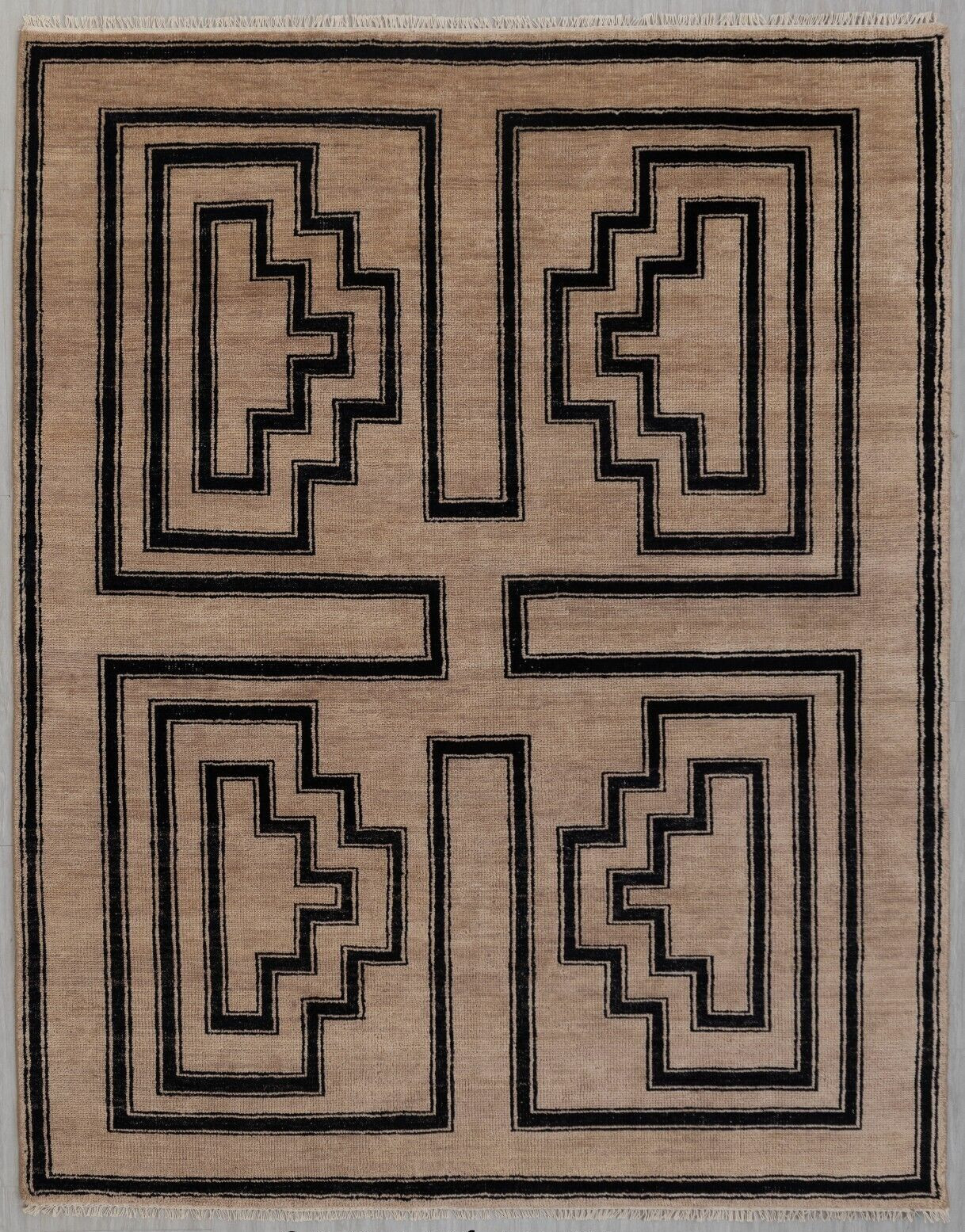 Beige Brown Black Geometric Design Soft Quality Wool Hand Knotted Customized Rug