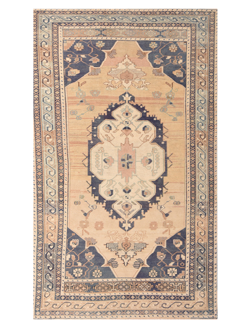 Beige Turkish Vintage Hereke Rug 4×8 Hand-Knotted Wool Carpet