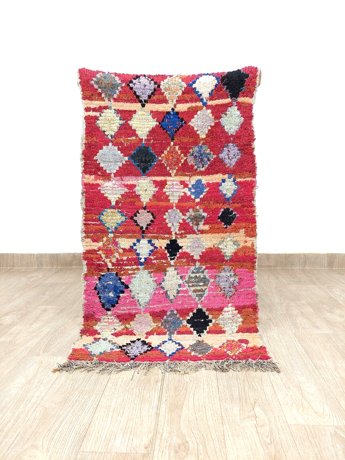 Moroccan Vintage Multicolor Red Area Rug 2×4 Ft Handmade Berber Geometric Runner