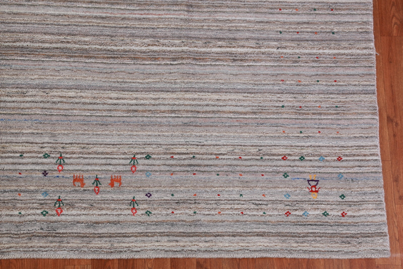 Eye-catching Gabbeh Area Rug Grey Handmade Wool 9×12 ft