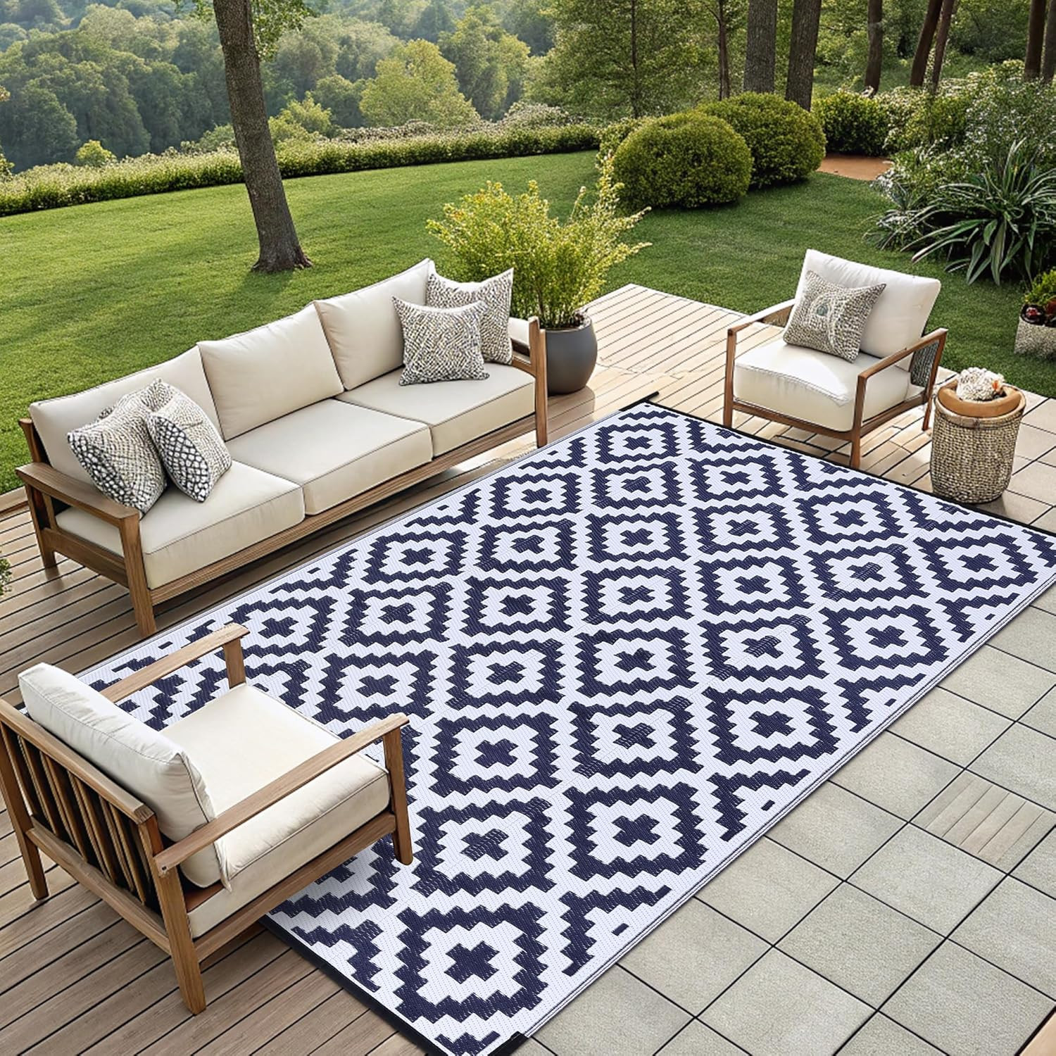 Waterproof Outdoor Rug 9X12 Ft, Reversible Plastic Straw Patio Camping Rugs, Out