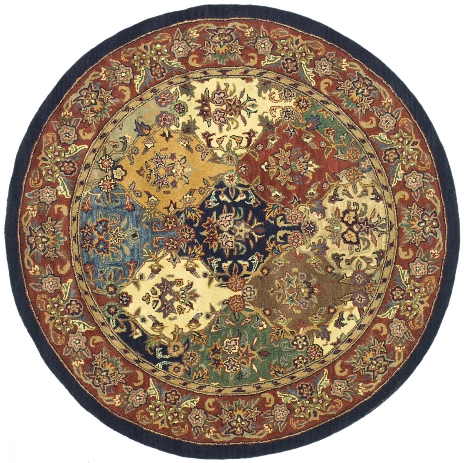 Hand Tufted Nz Wool Rug Color MULTI / BURGUNDY 3′-6″ X 3′-6″ Round Area Rug –