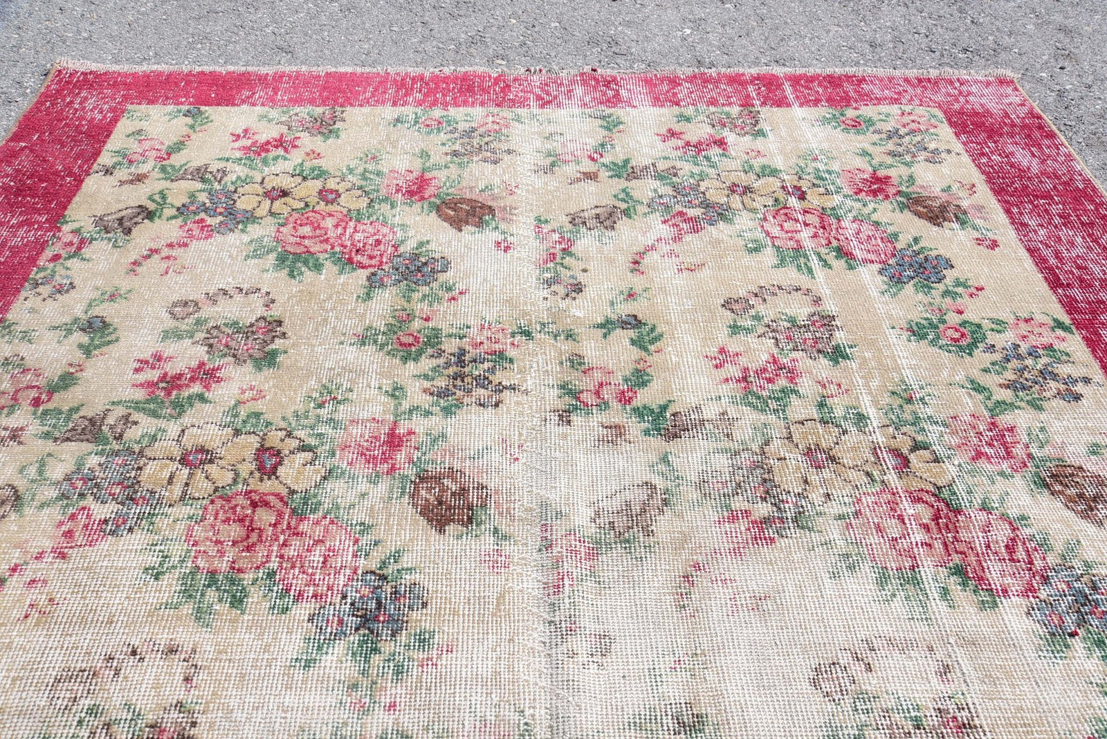 4,9×8 ft Vintage Rug, Turkish Area Rug, Red Beige Handmade Rug