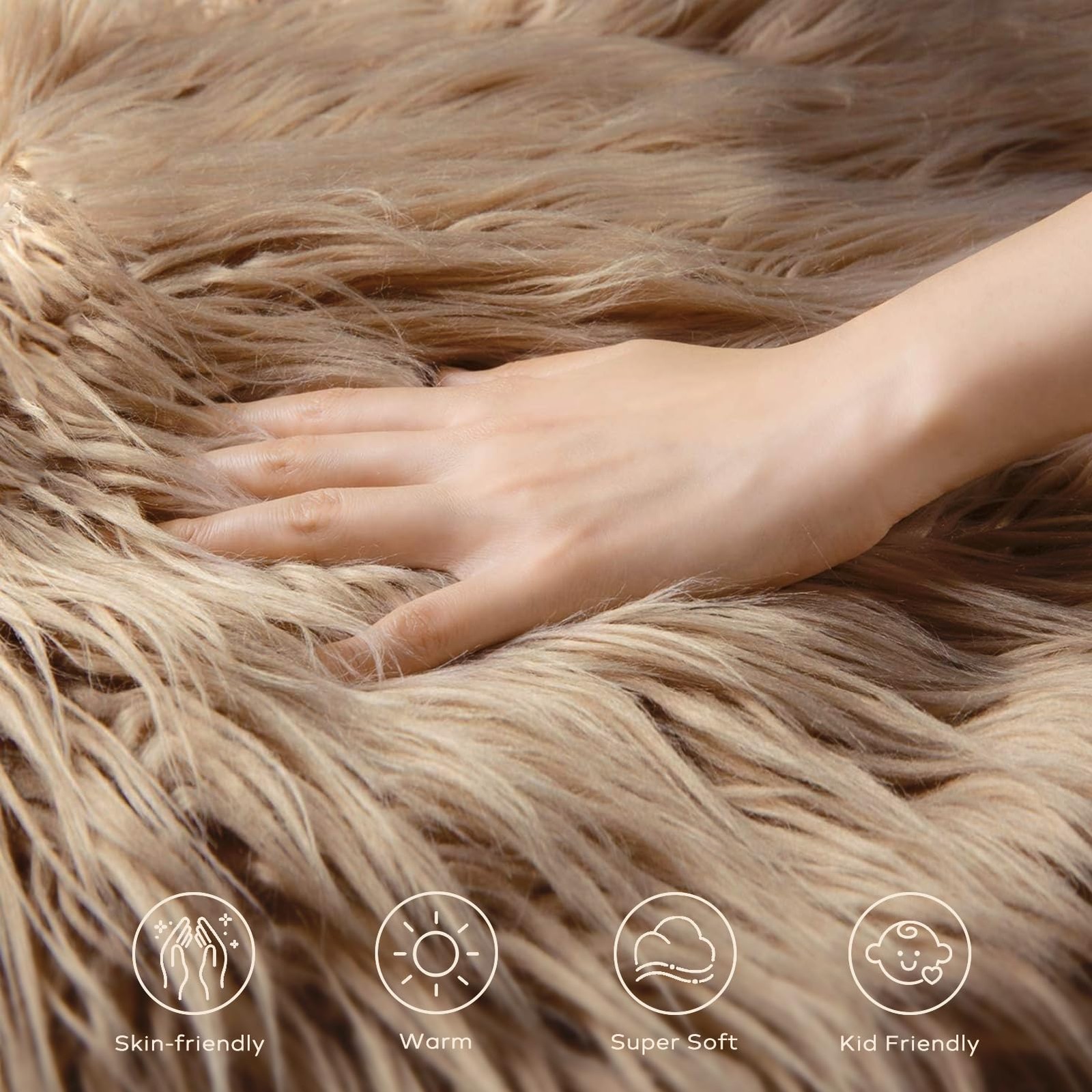 Ashler Faux Fur Rug, Beige Area Rugs, Fluffy Sheepskin Fur Rug, Fuzzy Ultra S…