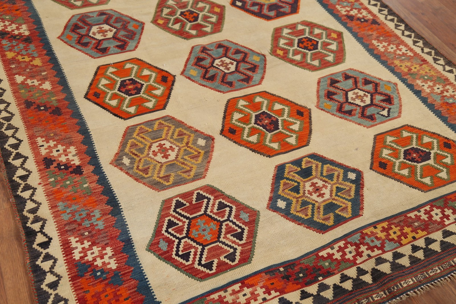 Vegetable Dye Kilim Area Rug 5×8 Ft Hand-Woven Geometric Oriental Wool Carpet