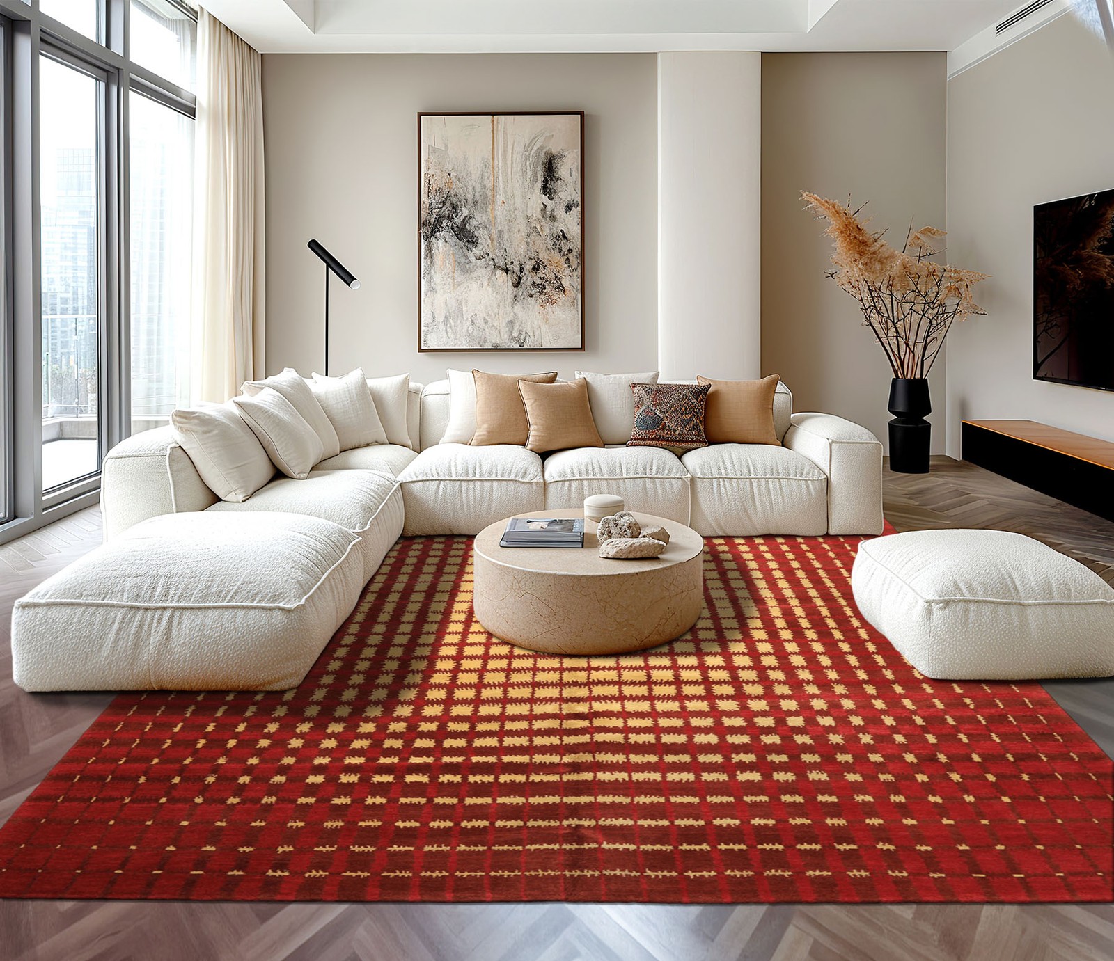 8×10 Tibetano Hand Knotted Wool Gold Tibetan Modern designer Graphic Rug