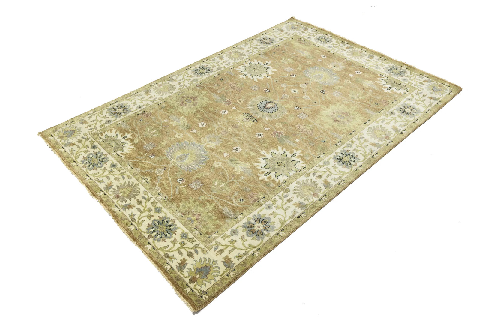6×9 ft Handmade Light Rust Floral Chobi Rug Entryway Oriental Carpet