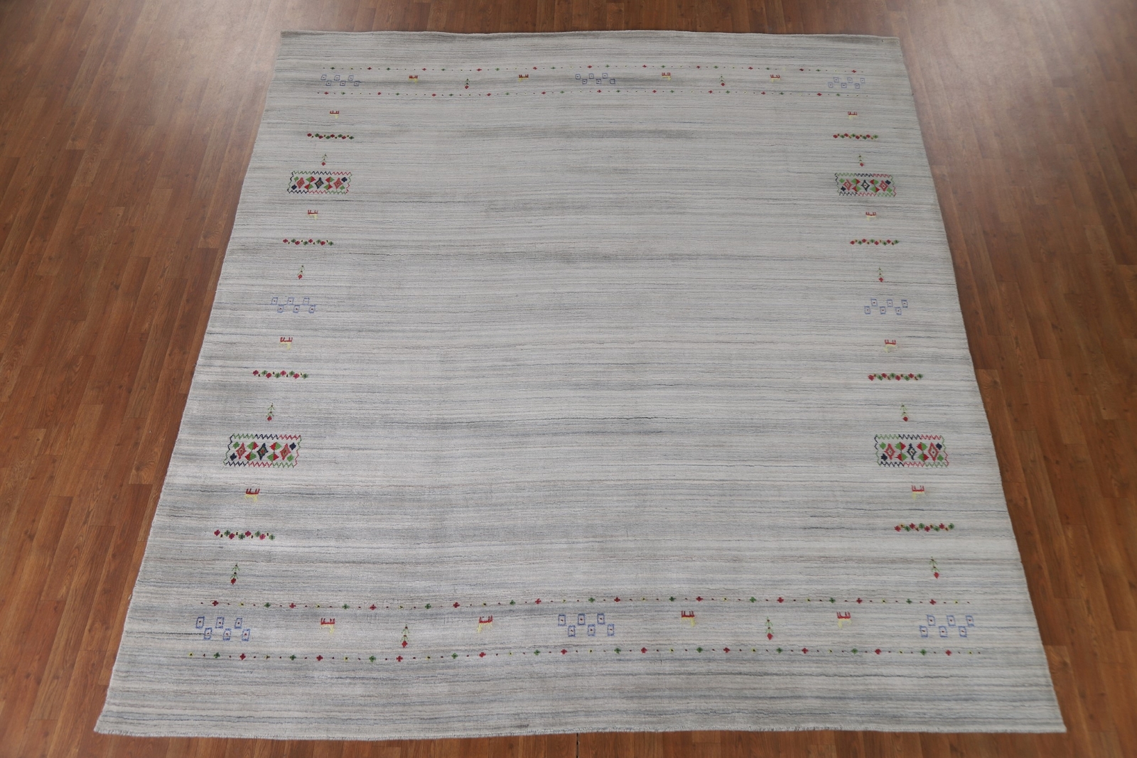Little Animal Bordered Gabbeh Dining Room Area Rug 9’x10′ Wool Handmade Carpet