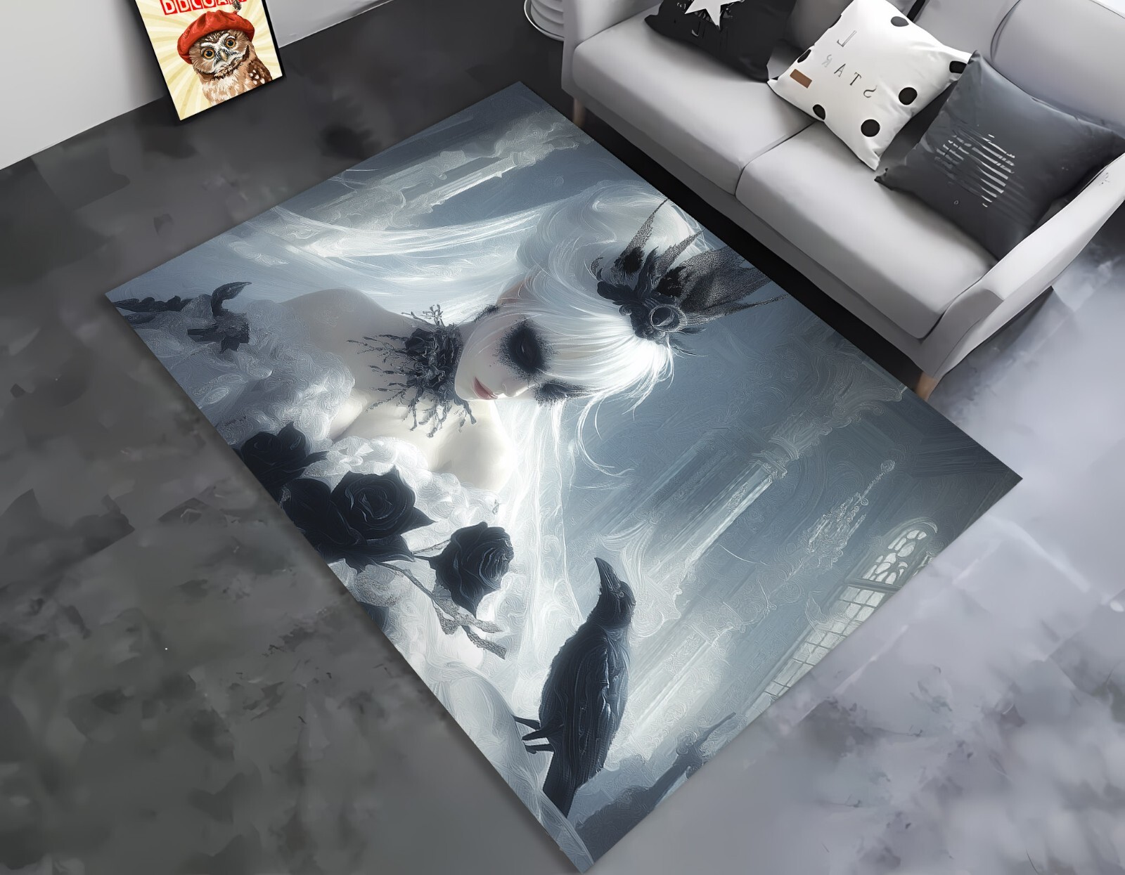 Halloween Rug, Gothic Black Rose Rug, Dark Aesthetic Halloween Home Decor,