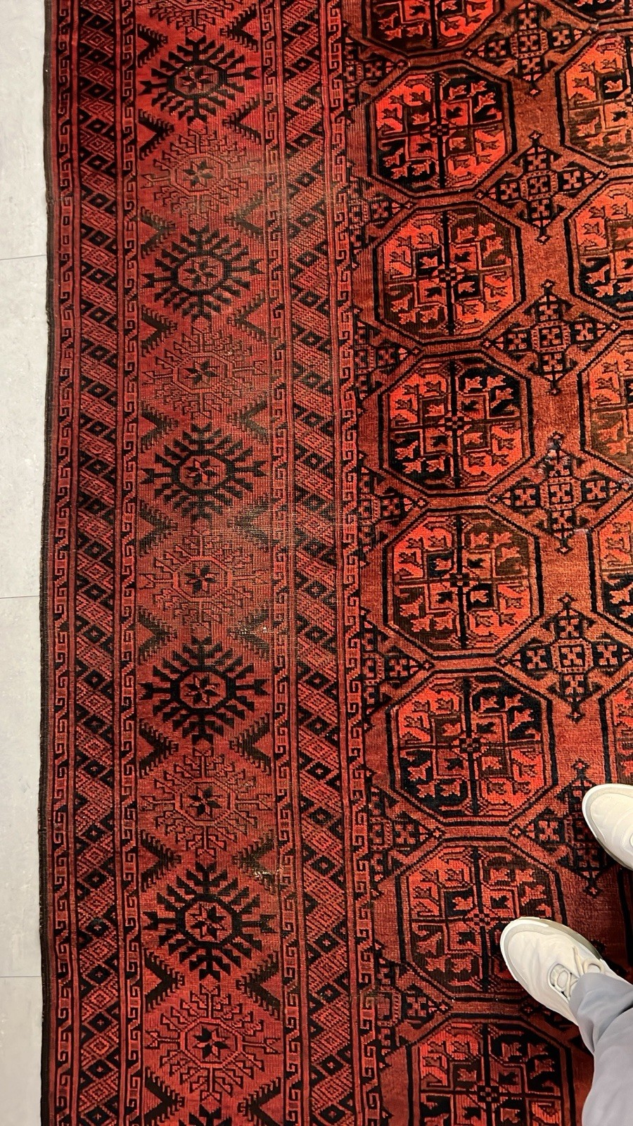 Exquisite Mid-Century Hand-Knotted Afghan Tekke Bokhara Rug – 11.8 ft x 7.9 ft