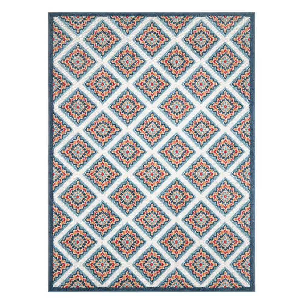 Brooks Retro Red/Multicolor 8 Ft. X 10 Ft. Geometric Indoor/Outdoor Patio Area R