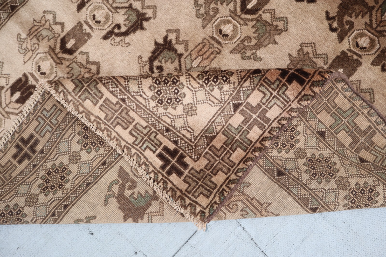 Tribal Afghan Rug 3’5×6’0 ft Beige Turkmen Hand-knotted Wool Rug, Kitchen Rug