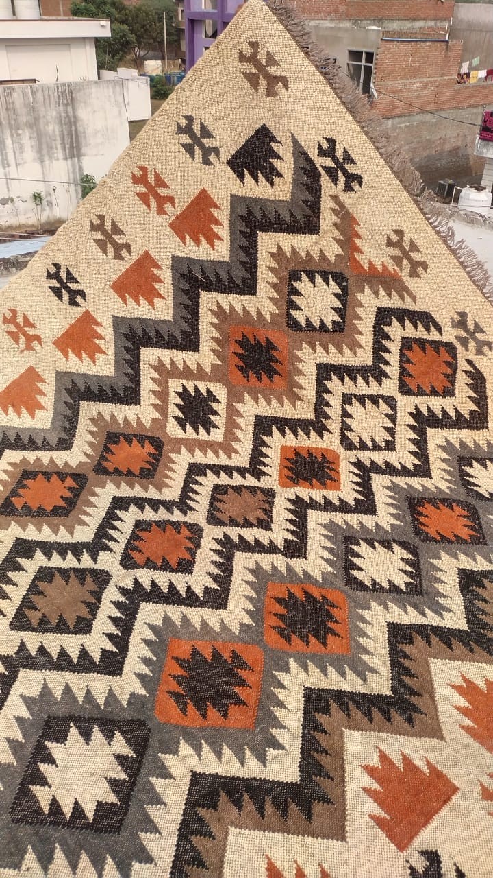 Handwoven Wool Jute Kilim Rug – Boho Area Rug, Rustic Living Room Carpet, Natura