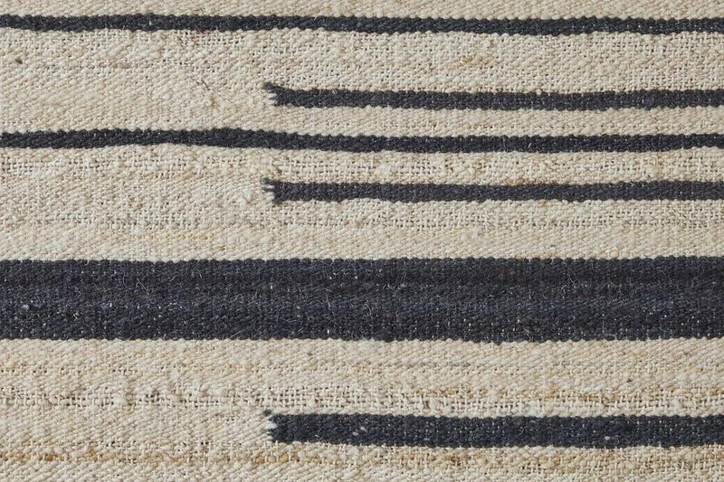 Hand Woven Wool Area Rug Modern Striped Kilim Carpet charcoal Ivory Handmade Rug