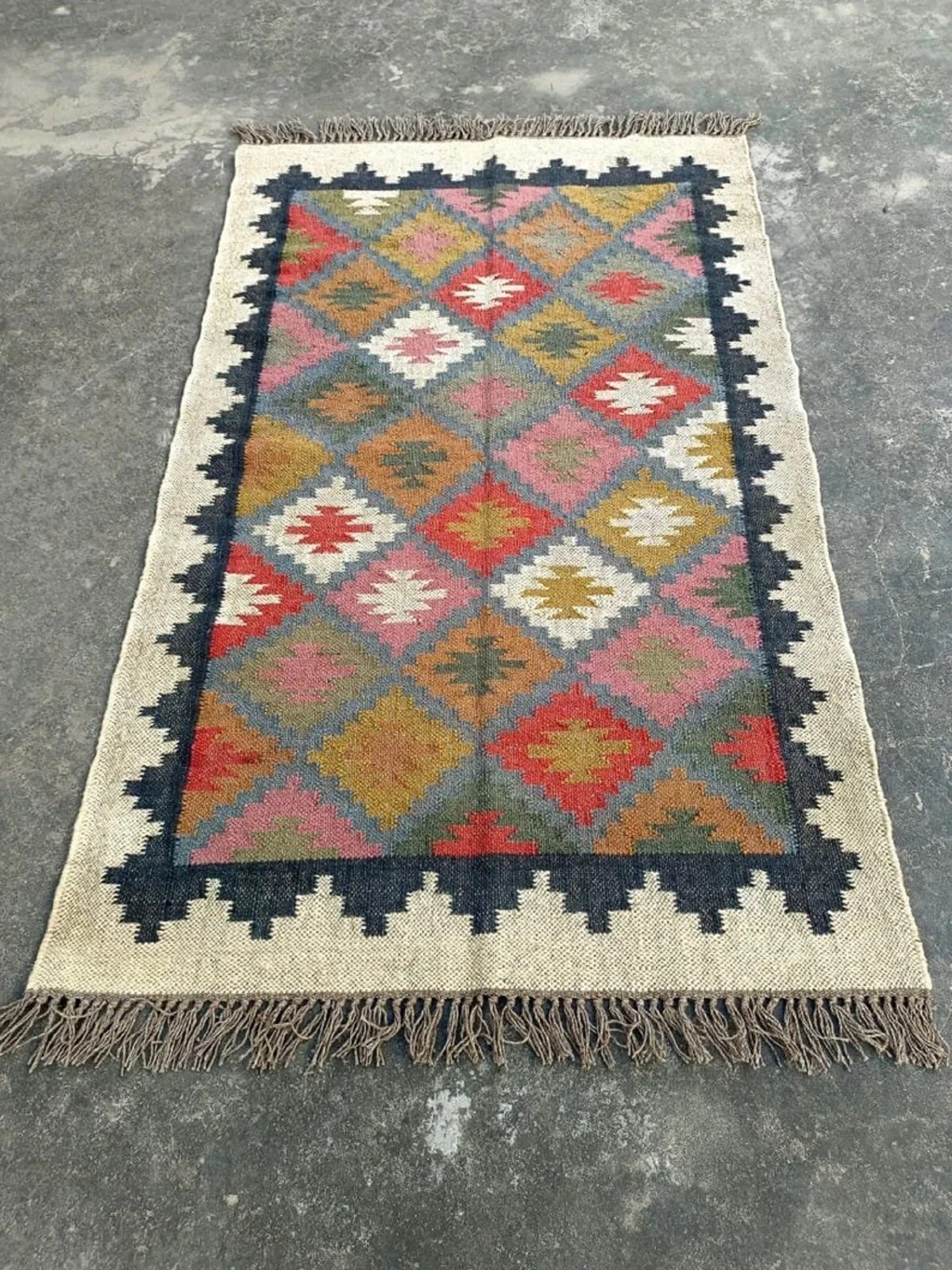 Vintage Handmade Rug Wool Jute Accent Kilim Carpet Living Room Hallway Area Rugs