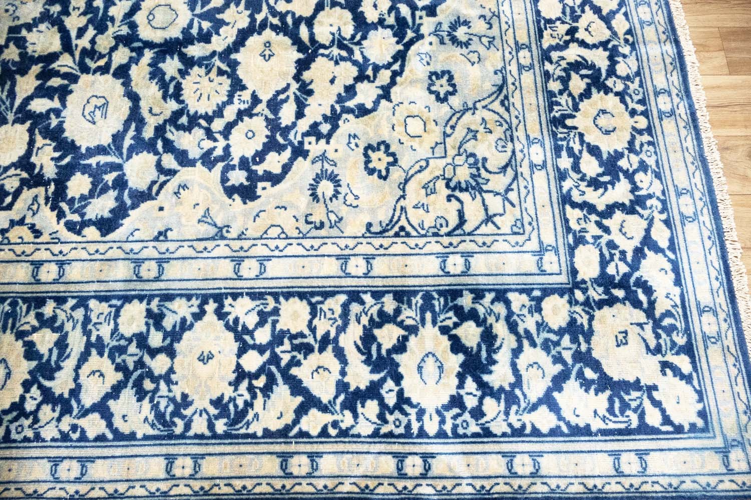 Semi-Antique Handmade Distressed Oriental Rug 10×13 Ft Navy Blue Area Carpet