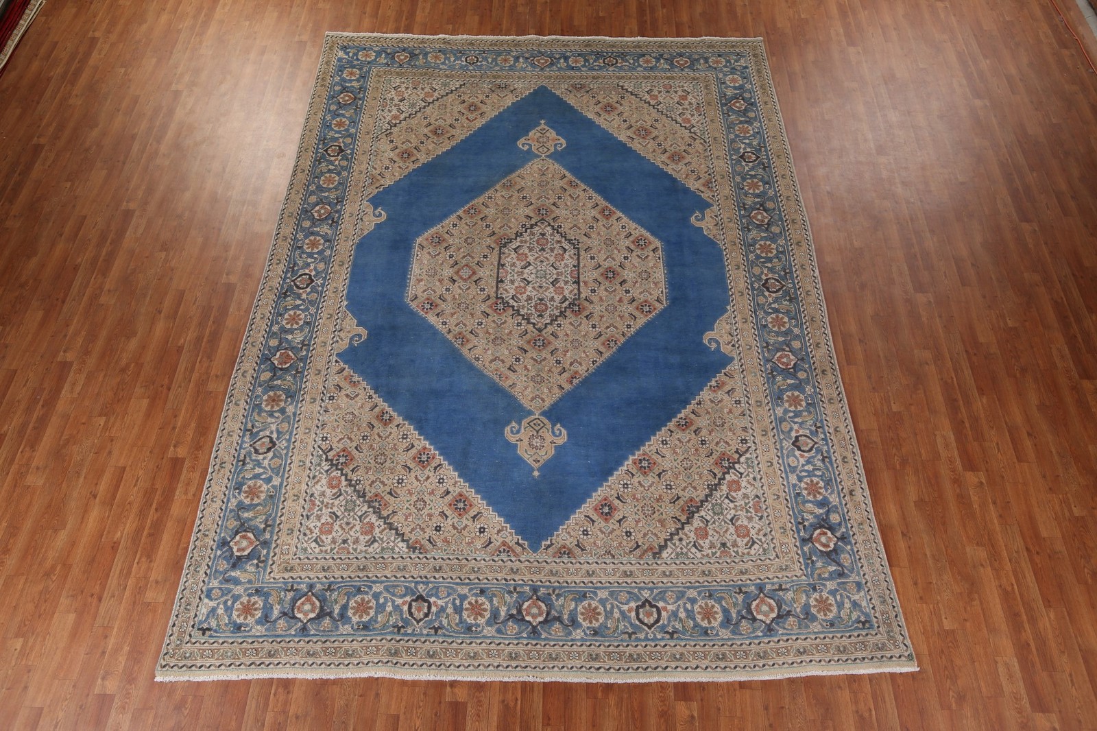 Blue Over-dyed Area Rug 10×13 Hand-knotted Wool Geometric Traditional Carpet