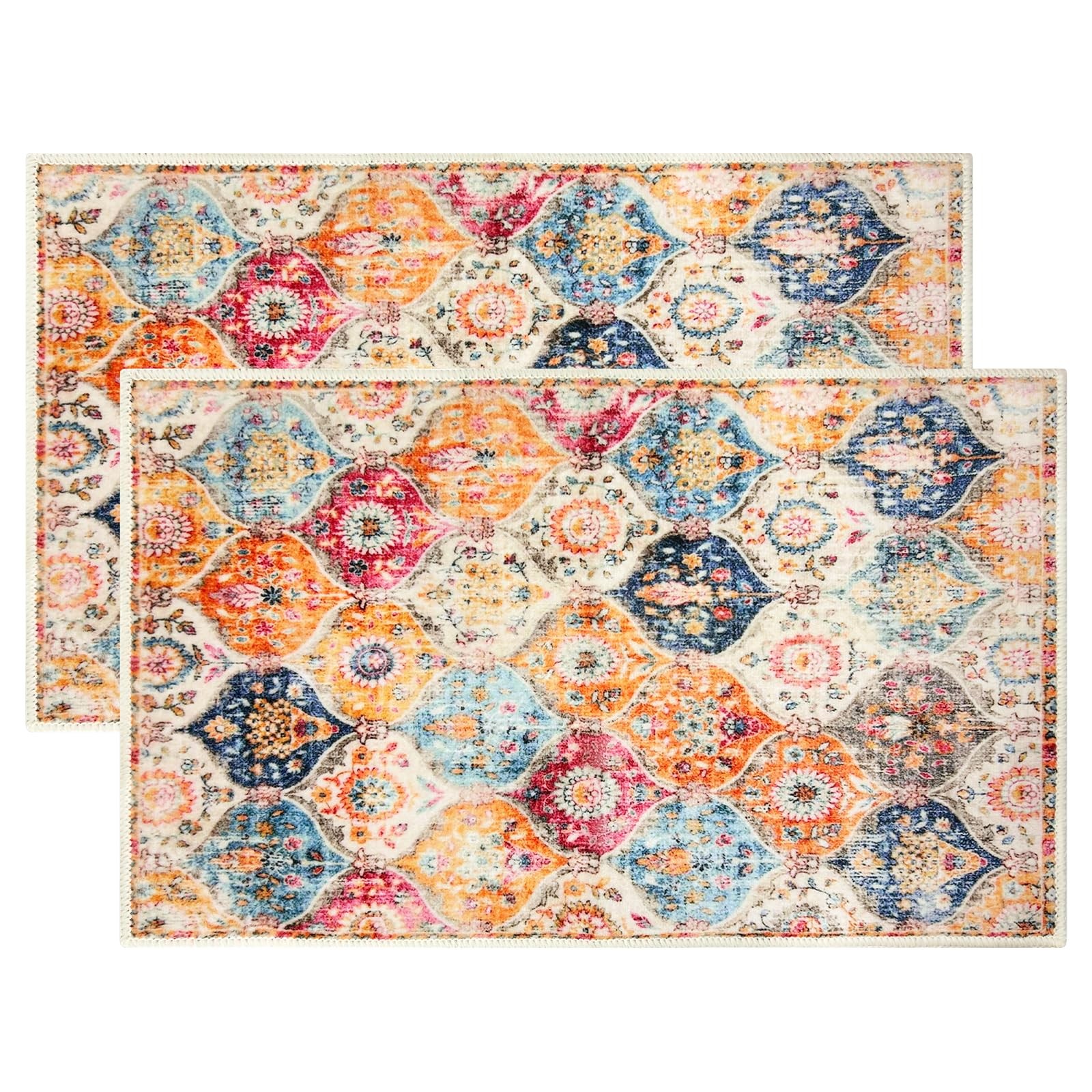 2 Pcs Washable Indoor Doormat 18″ x 30″ Non Slip Floor Mat Area Rug Absorbent…