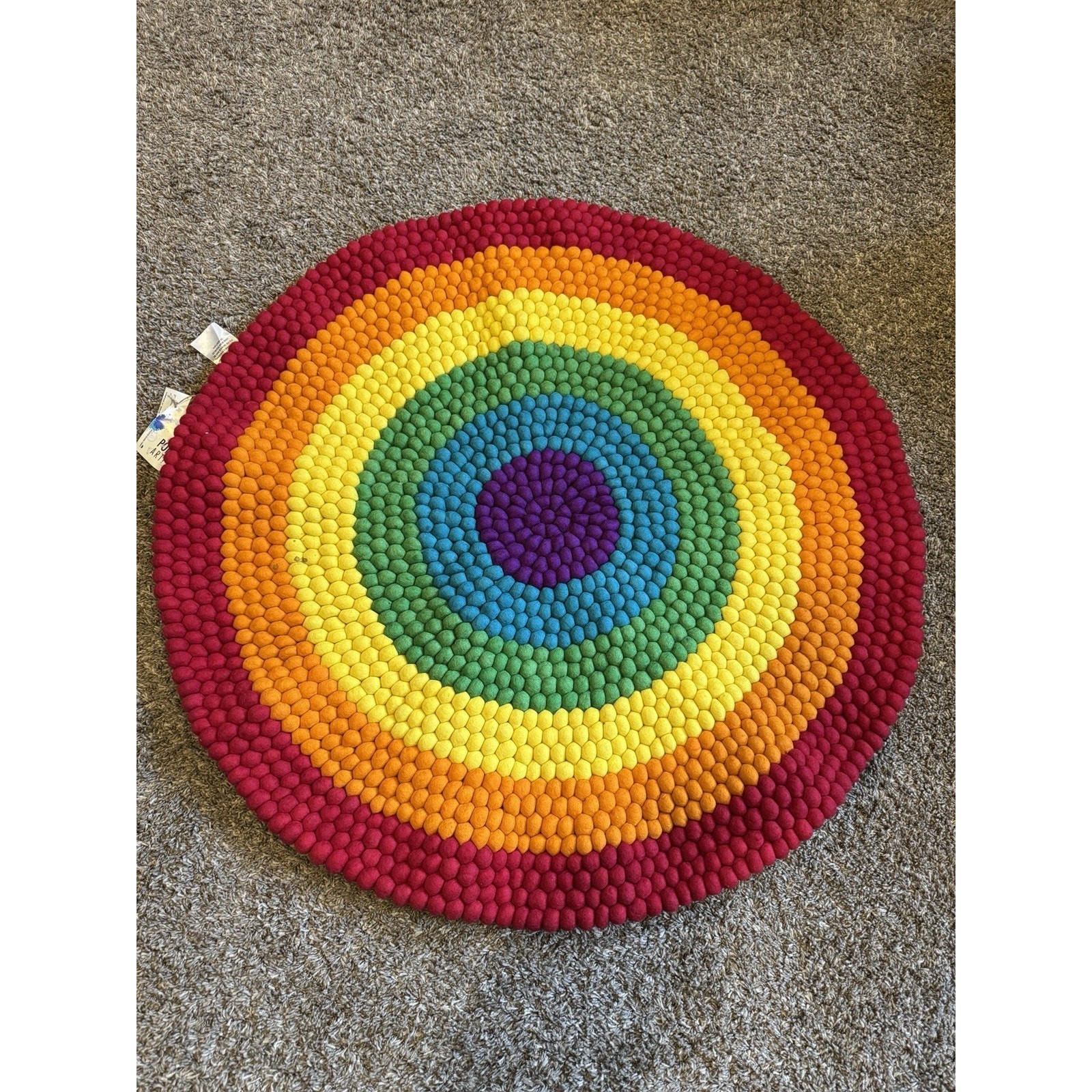 Rainbow Felt Ball Carpet Rug 42×42 Round Reversible Wool Rug Pop Art Pop Art