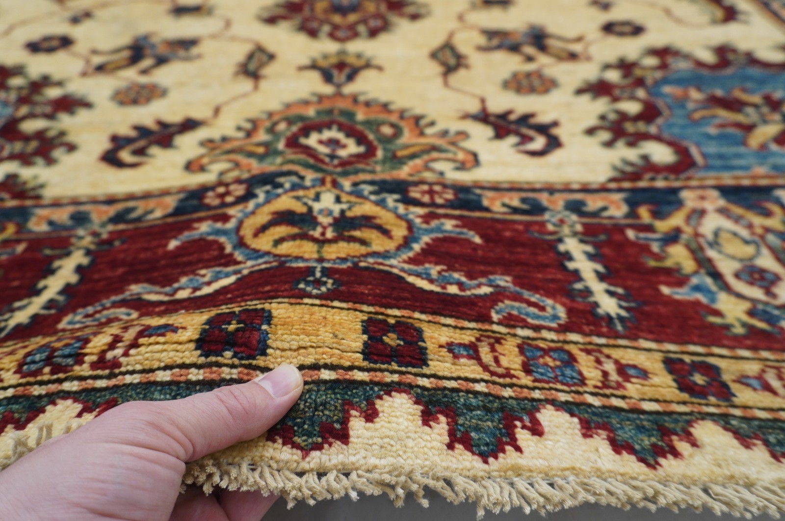 5×7 ft Beige Kazak Afghan Hand Knotted Wool Oriental Area Rug