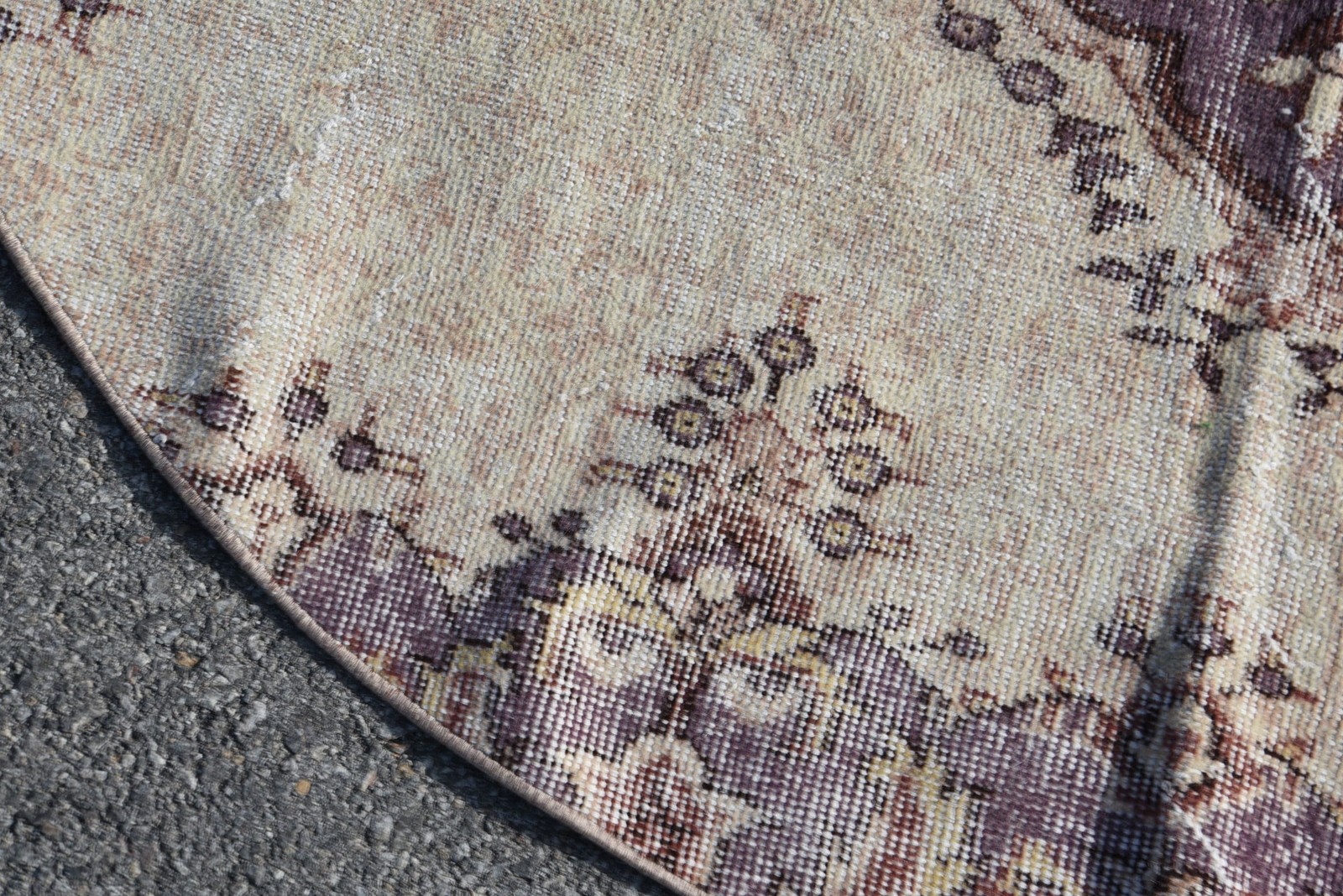 Turkish Rug, 5,6×5,6 ft Vintage Rug, Beige Purple Patchwork Wool Rug