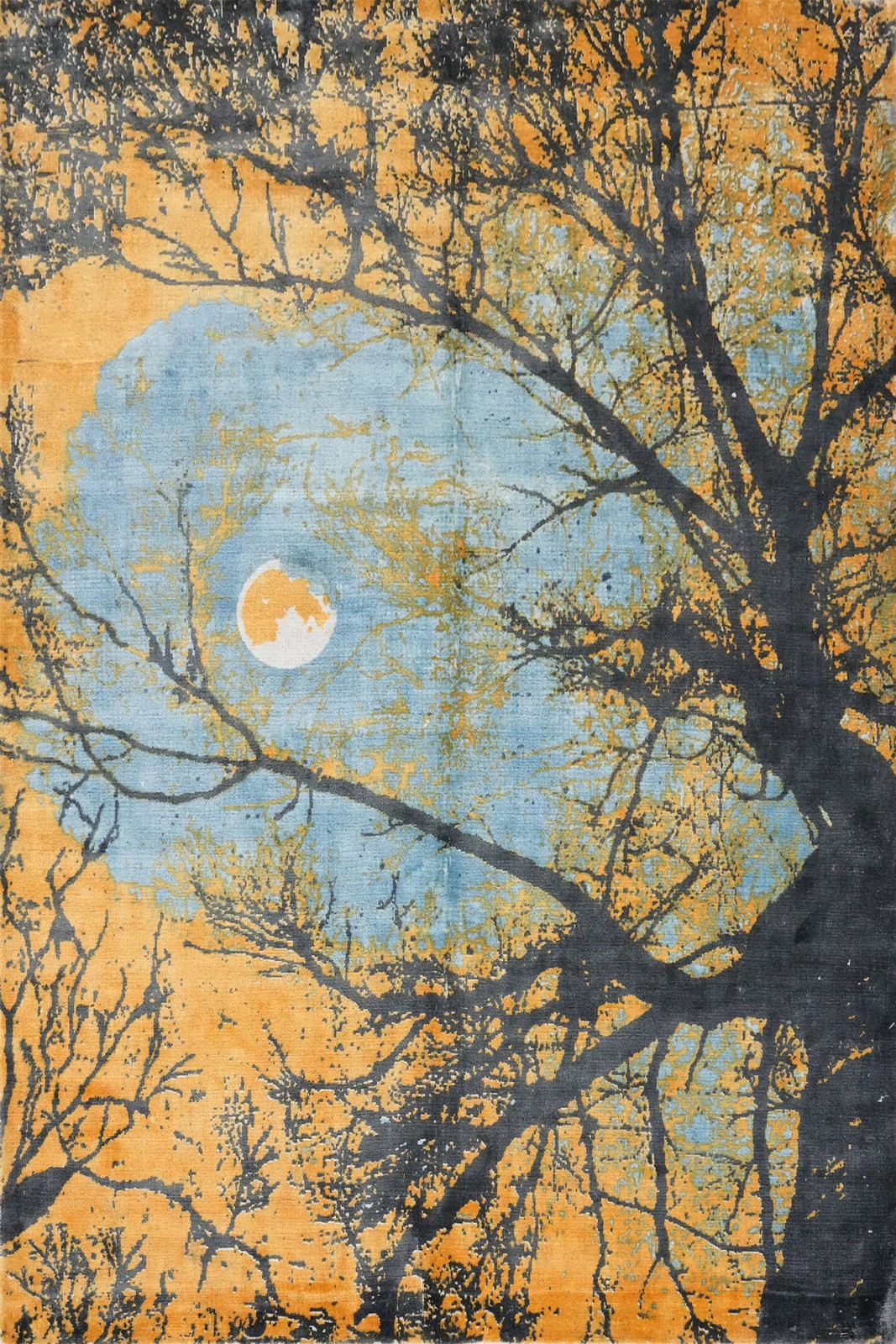 Enchanting Forest Area Rug 6×8 Hand-knotted Featuring Moonlit Tree Silhouette