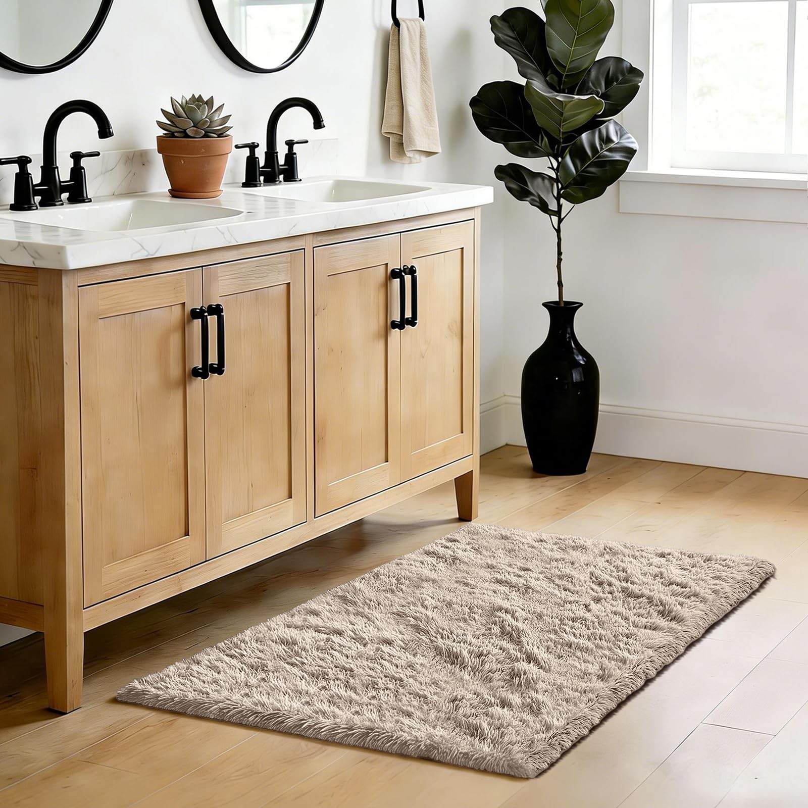 Fluffy Rug Shag Area Rug, Beige 2×4 Rugs 2′ x 4′ (Rectangular),