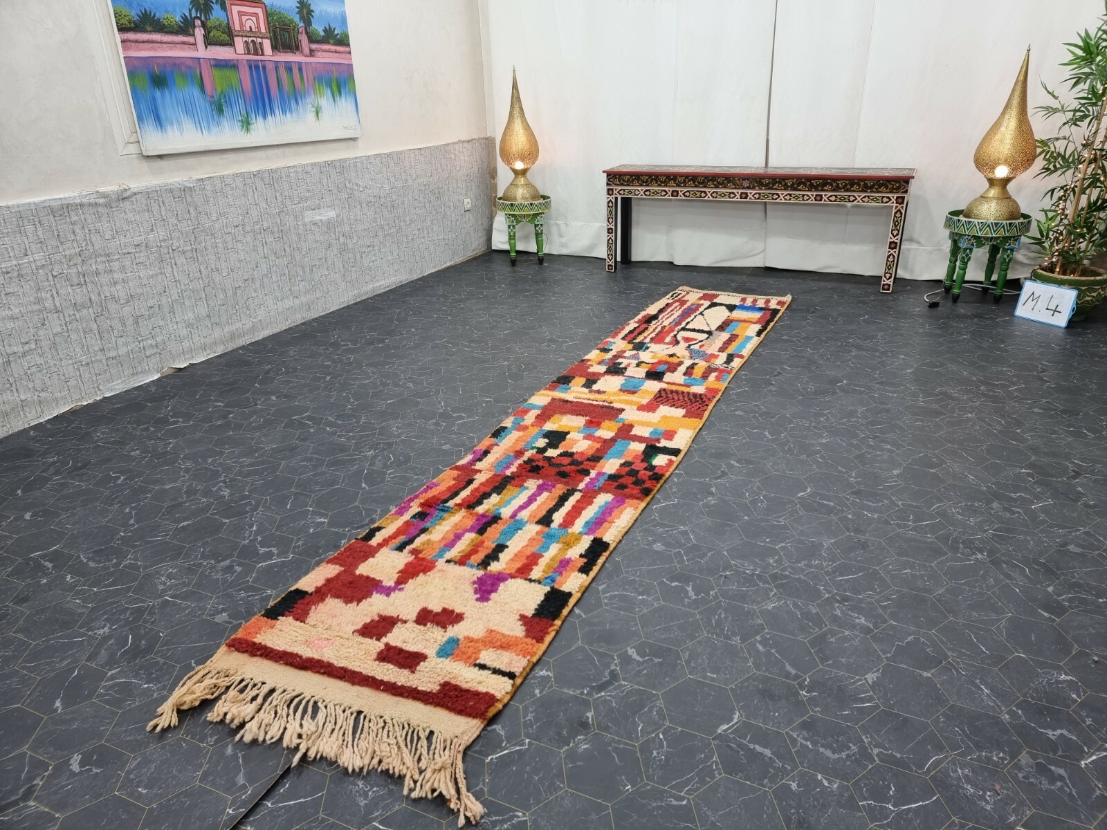 Moroccan Boujaad Handmade Rug 2’2”x11’4” Berber Abstract Orange Black Carpet