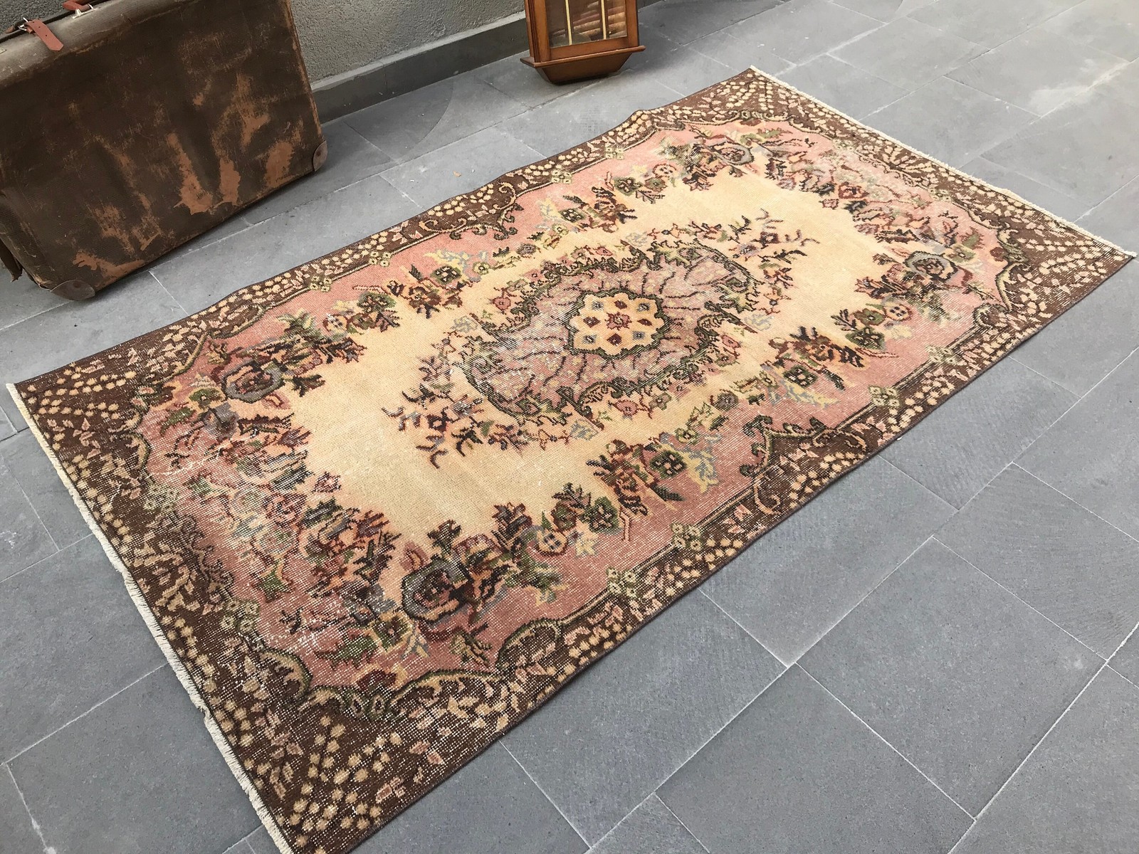Vintage 3,7×6,6 ft Area Rug, Turkish Rug, Brown Moroccan Rug