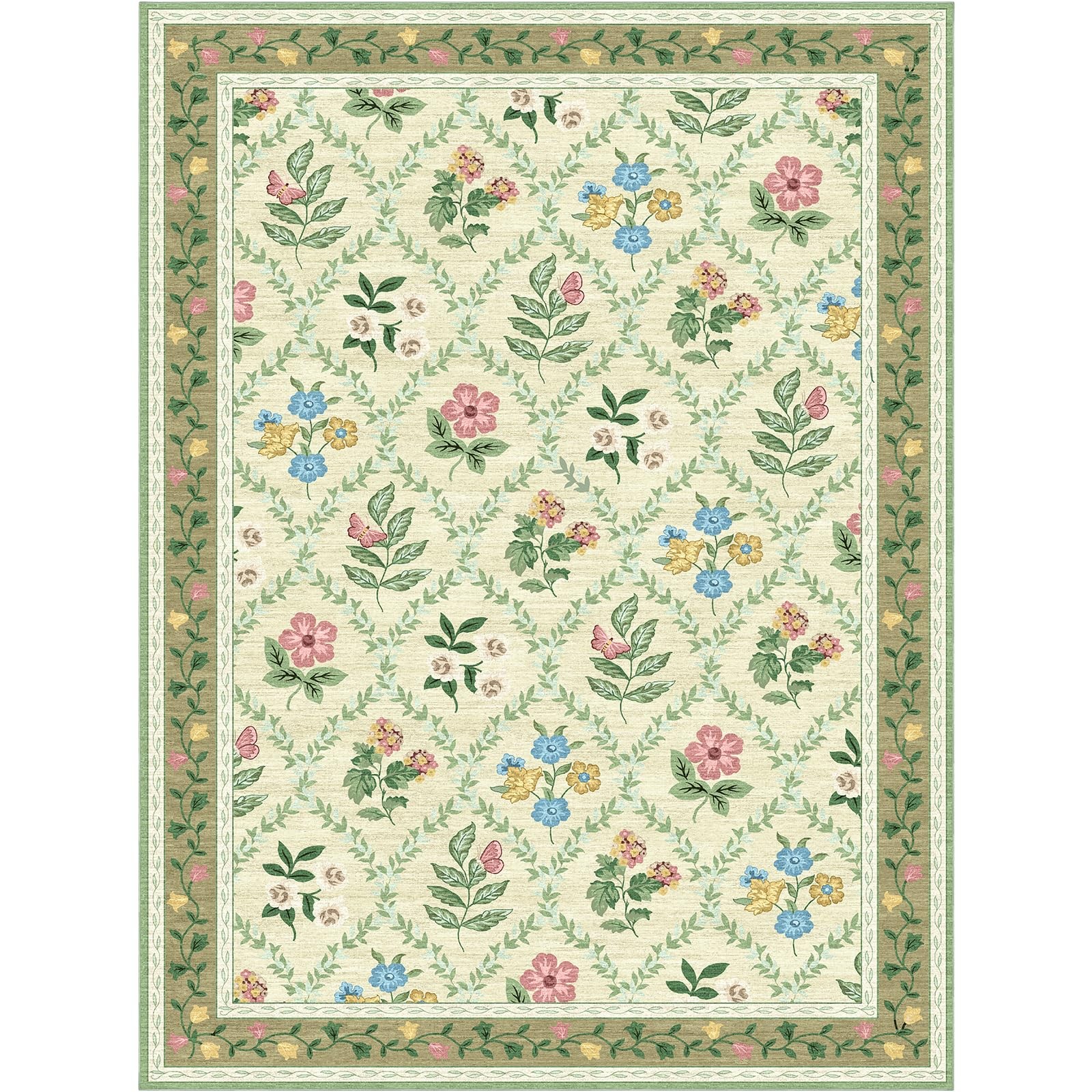 Nuomeijia Washable 9X12 Area Rugs – Large Stain Resistant Green Beige Living