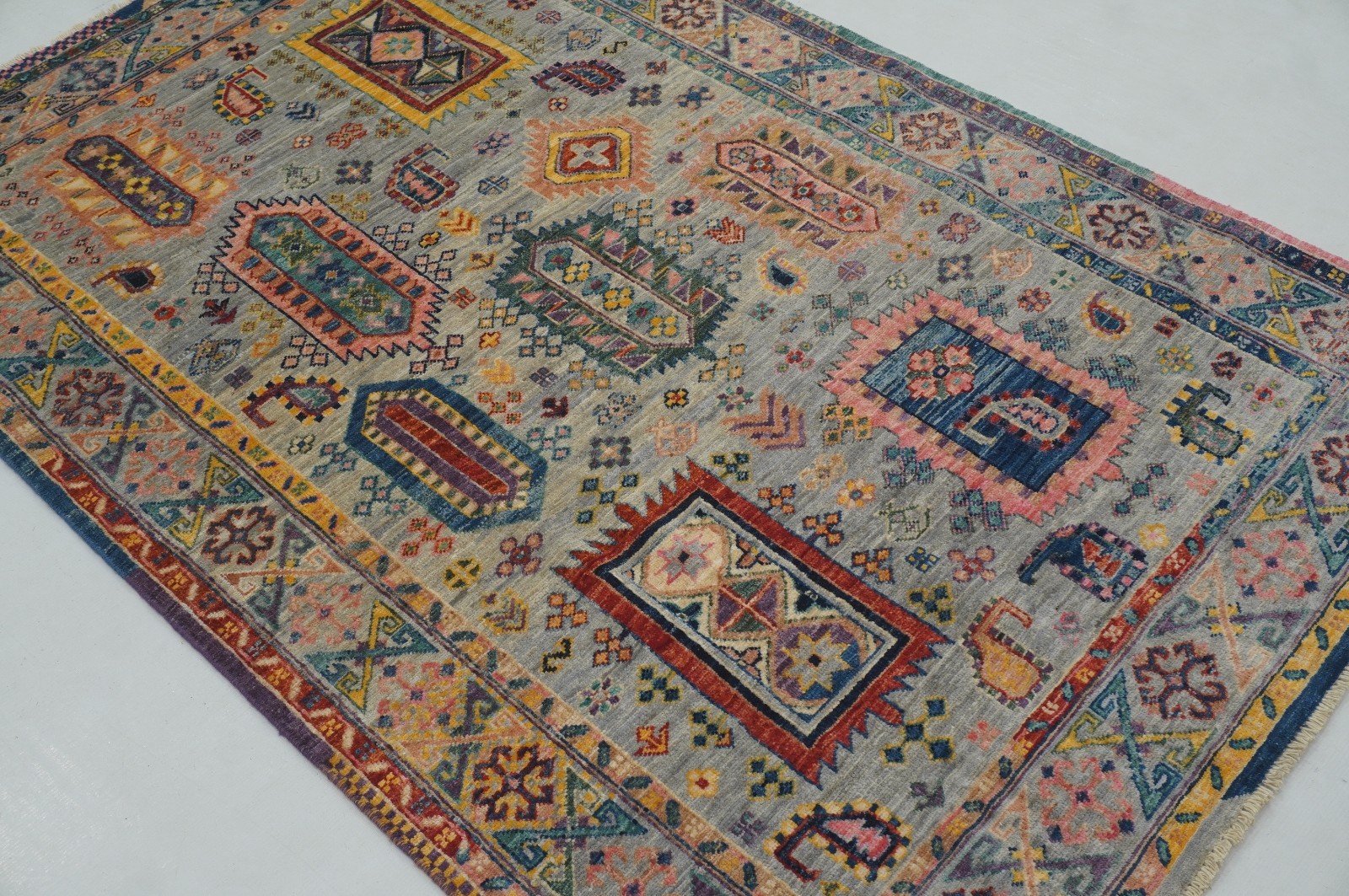 4×6 ft Blue Samarkand Afghan Hand Knotted Wool Oriental Area Rug