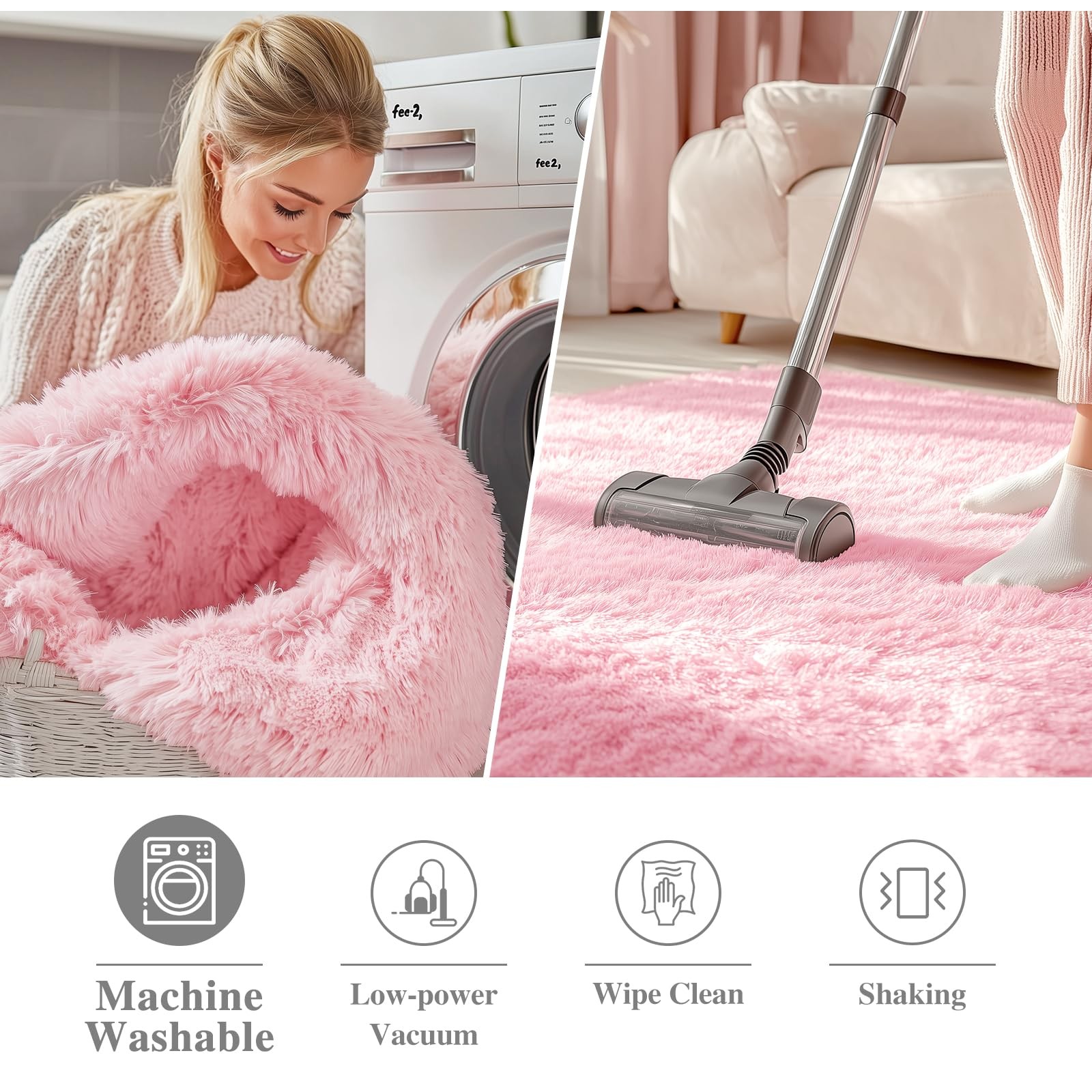 OLANLY Pink Round Rug 4ft – Machine Washable Soft Shaggy Carpet