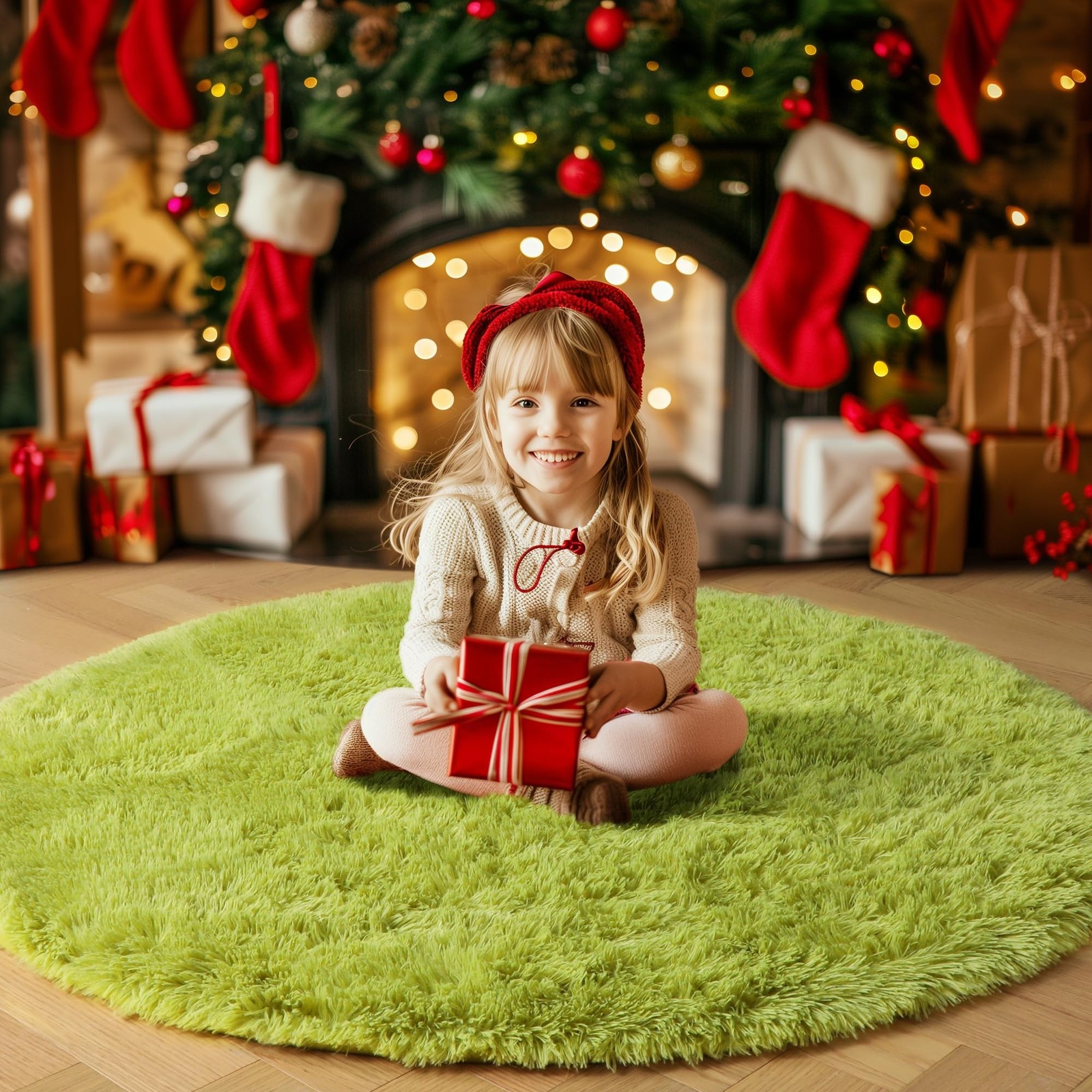 Grass Green Round Rug 4Ft for Bedroom, Fluffy Shag Circle Area Rugs for Kids …