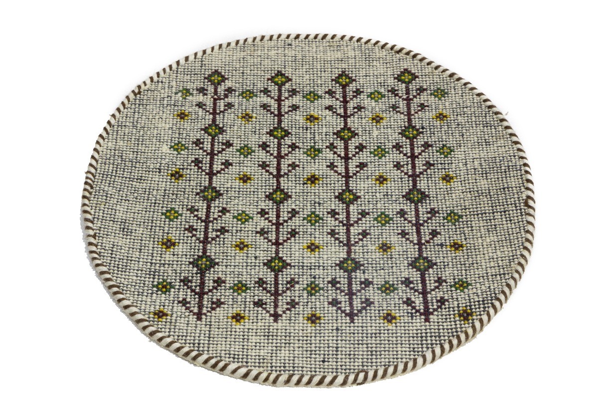 Handmade Small Tribal Plush Wool Rug Round Indo-Gabbeh Oriental Carpet 2X2 ft