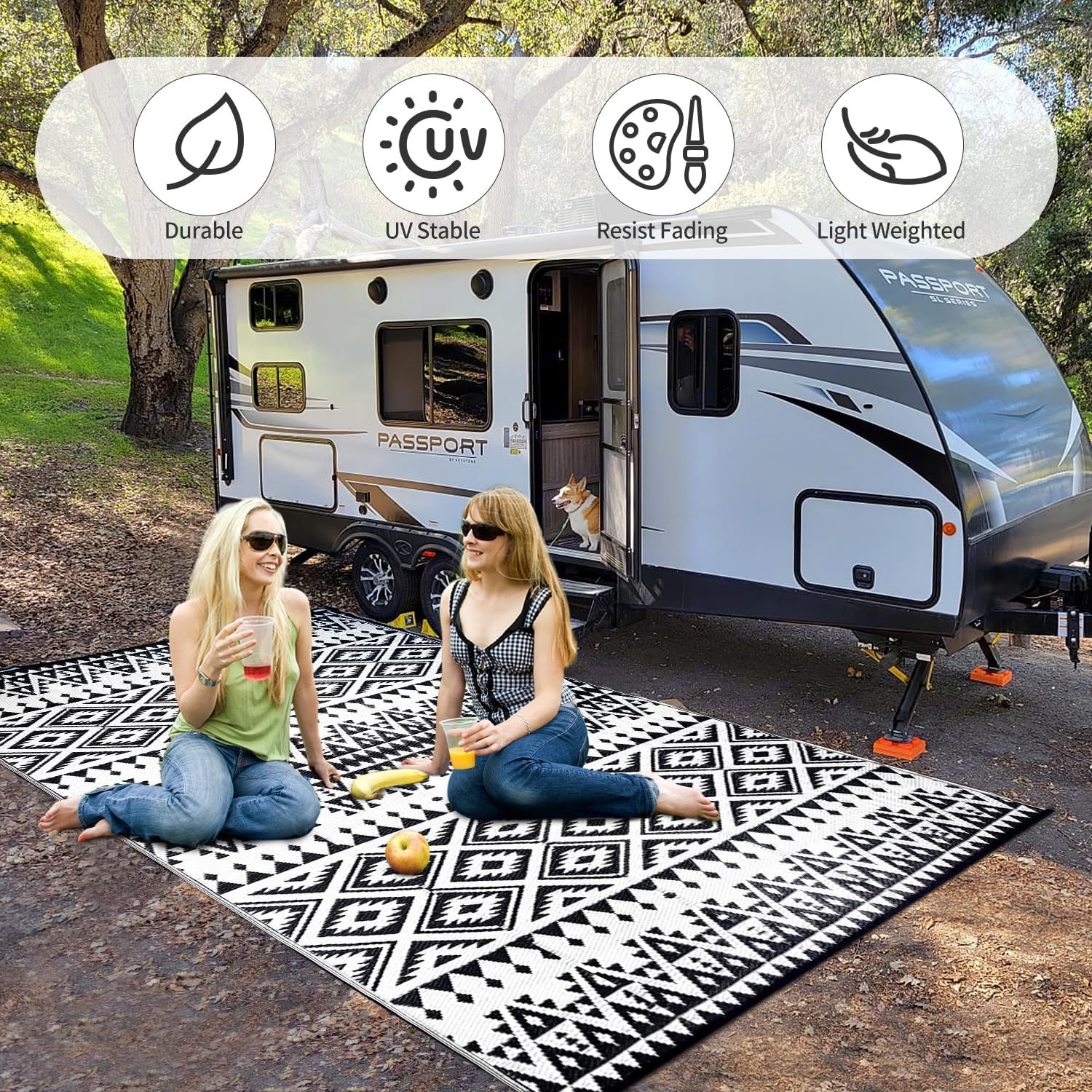 Bohemia 5x8ft Reversible Plastic Waterproof Outdoor Rug