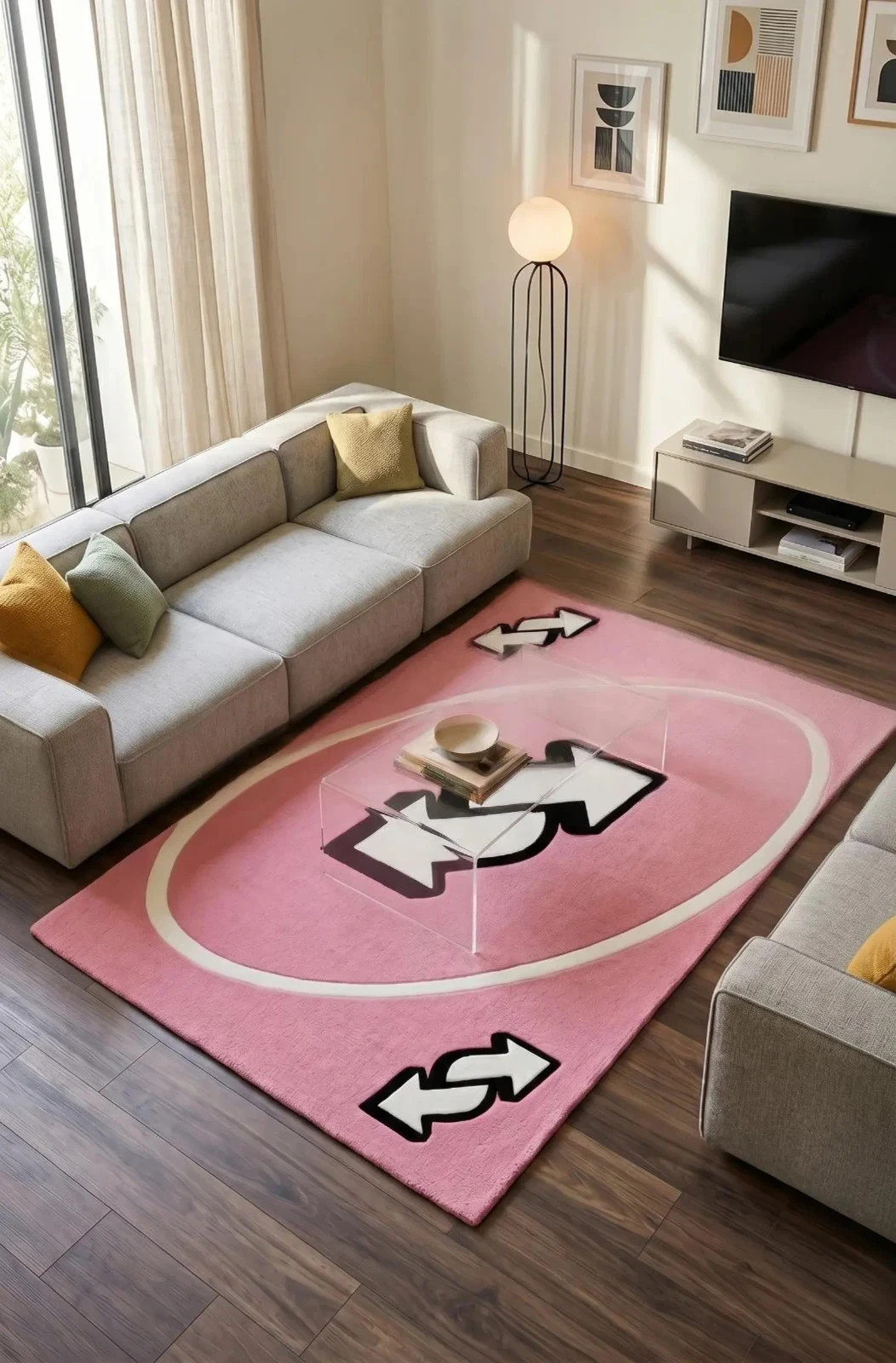 Pink Abstract Hand Tufted Rug, Modern Geometric Area Carpet, Minimalist Living ,