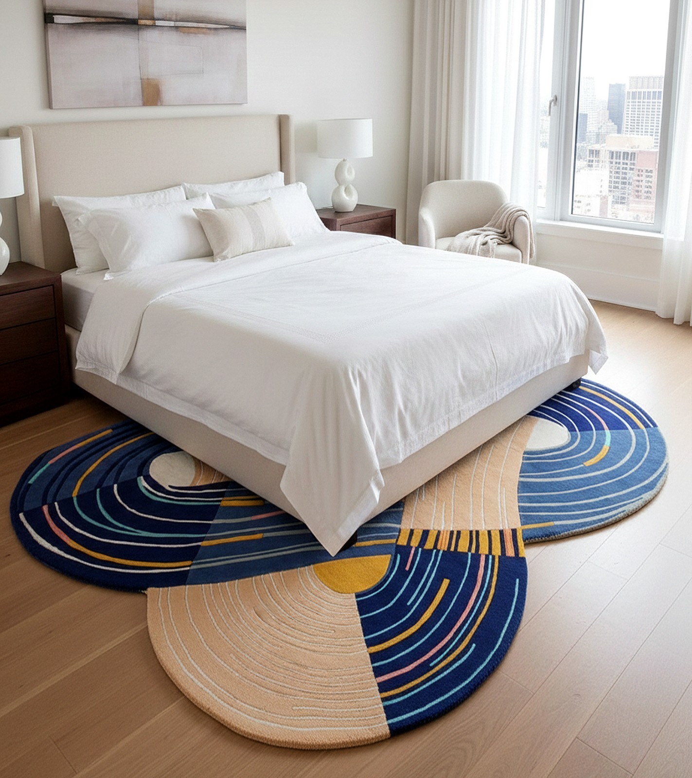 Hand-Tufted Irregular Shape Lt. Blue 100% Wool Rug 8×10 Area Rug for Living Room