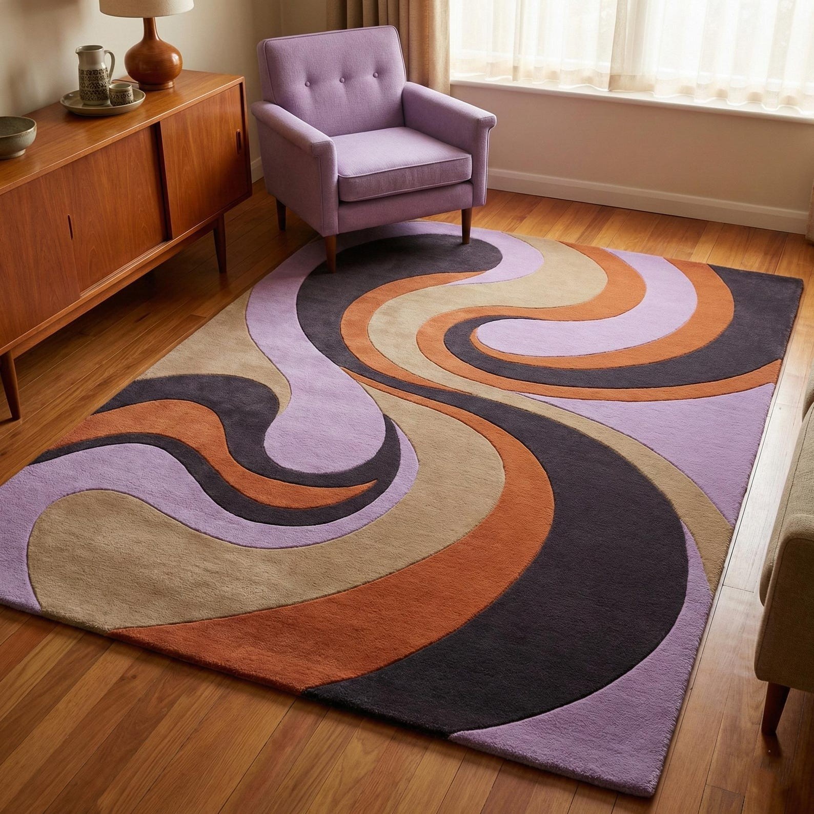Mid Century Modern Rug Abstract 3D Carved Mustard Yellow Grey Large Art Rug 5×8