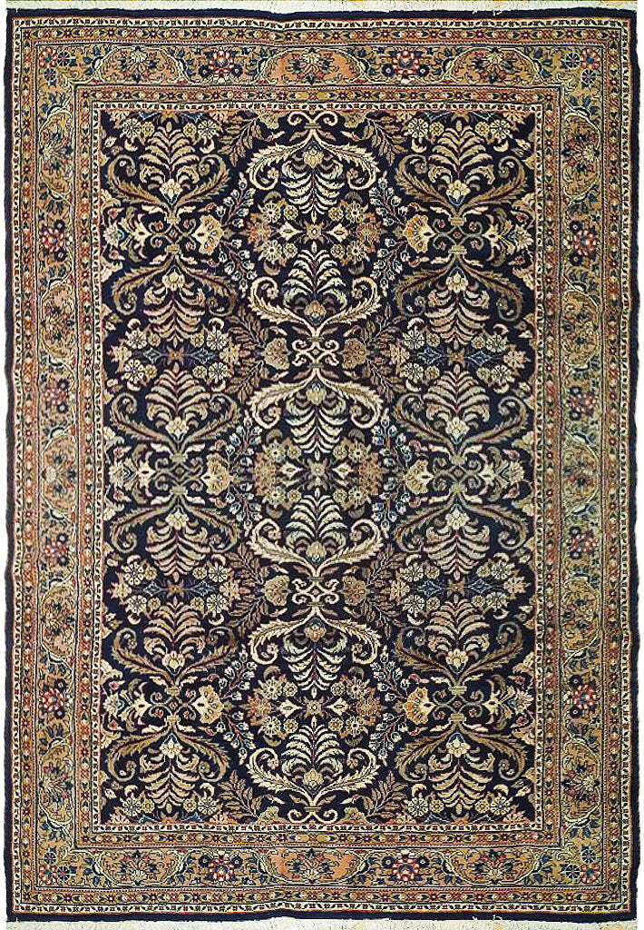 7×10′ Dark Blue Fine Wool Perssiaan Saroukk Lilihan Rug 72758