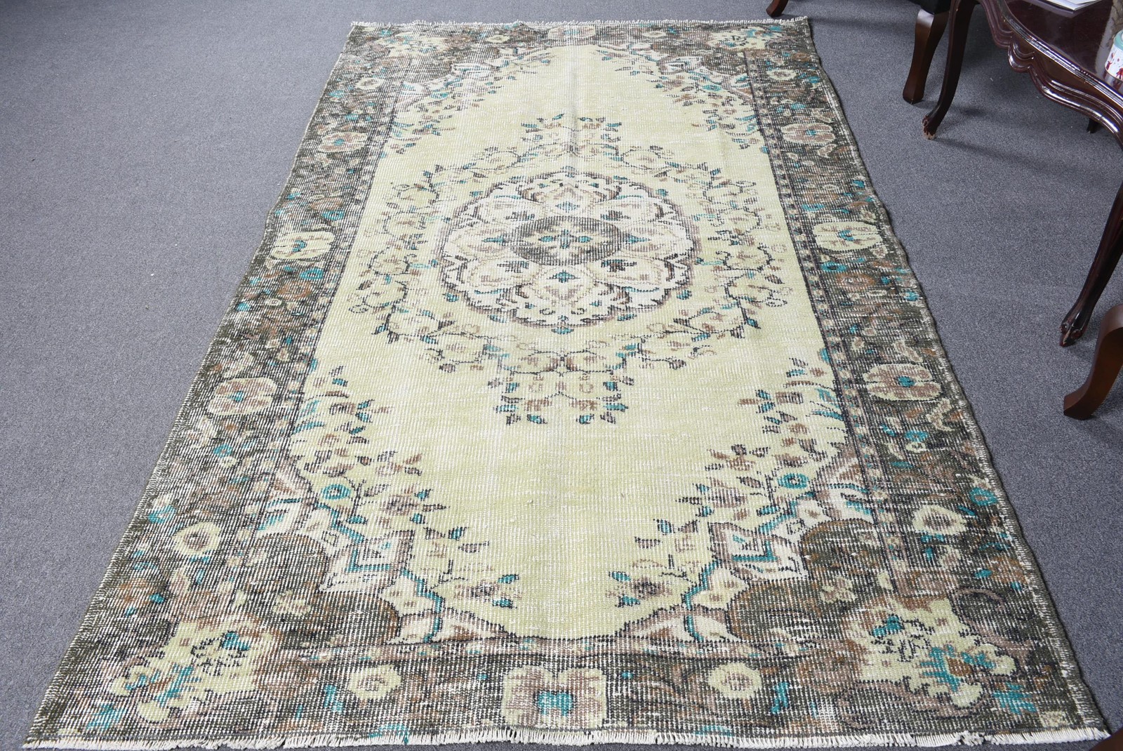 4,8×7,8 ft Rug, Vintage Rug, Turkish Blue Wool Striped Rug