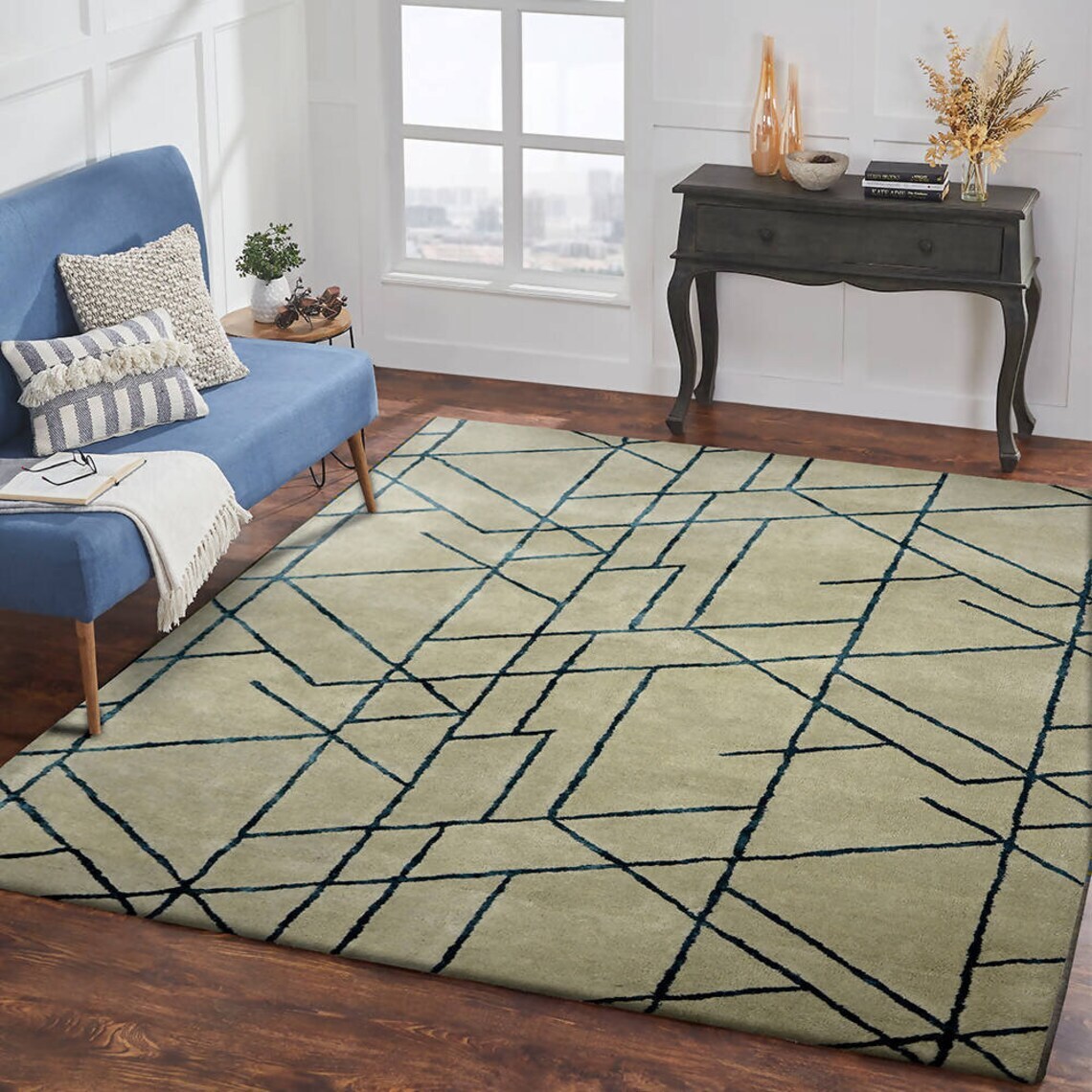 New Luxury Silk & Wool Hand Tufted Designer Wool Tuft Rug Hand Made Indian Woven