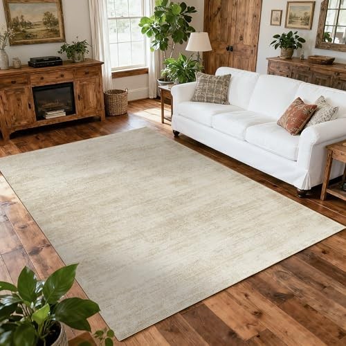 5×7 Area Rugs for Living Room,Washable Tan Beige Neutral Abstract Minimalist