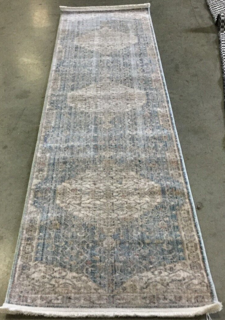 BLUE / IVORY 2′-2″ X 8′ Back Stain Rug, Reduced Price 1172659379 KRA661M-28