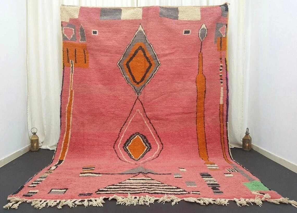 Hand Knotted Moroccan Berber Wool Rug Color Multicolor Design Handmade Carpet Ru