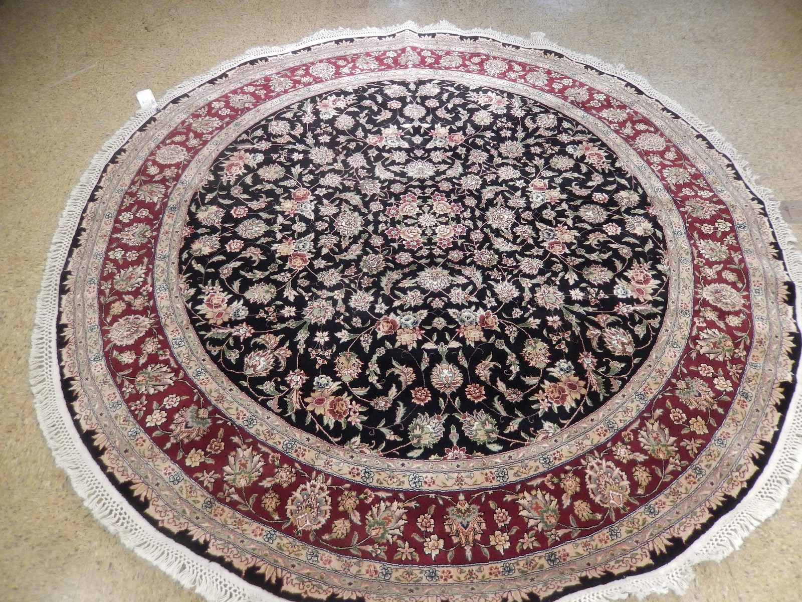 8 feet ROUND Fine Weave Wool and Silk Pile Hand knotted Rug BLACK #PIX-25740A