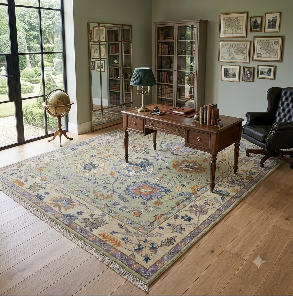 Turkish Oushak Hand knotted 100% Wool Flat Piled